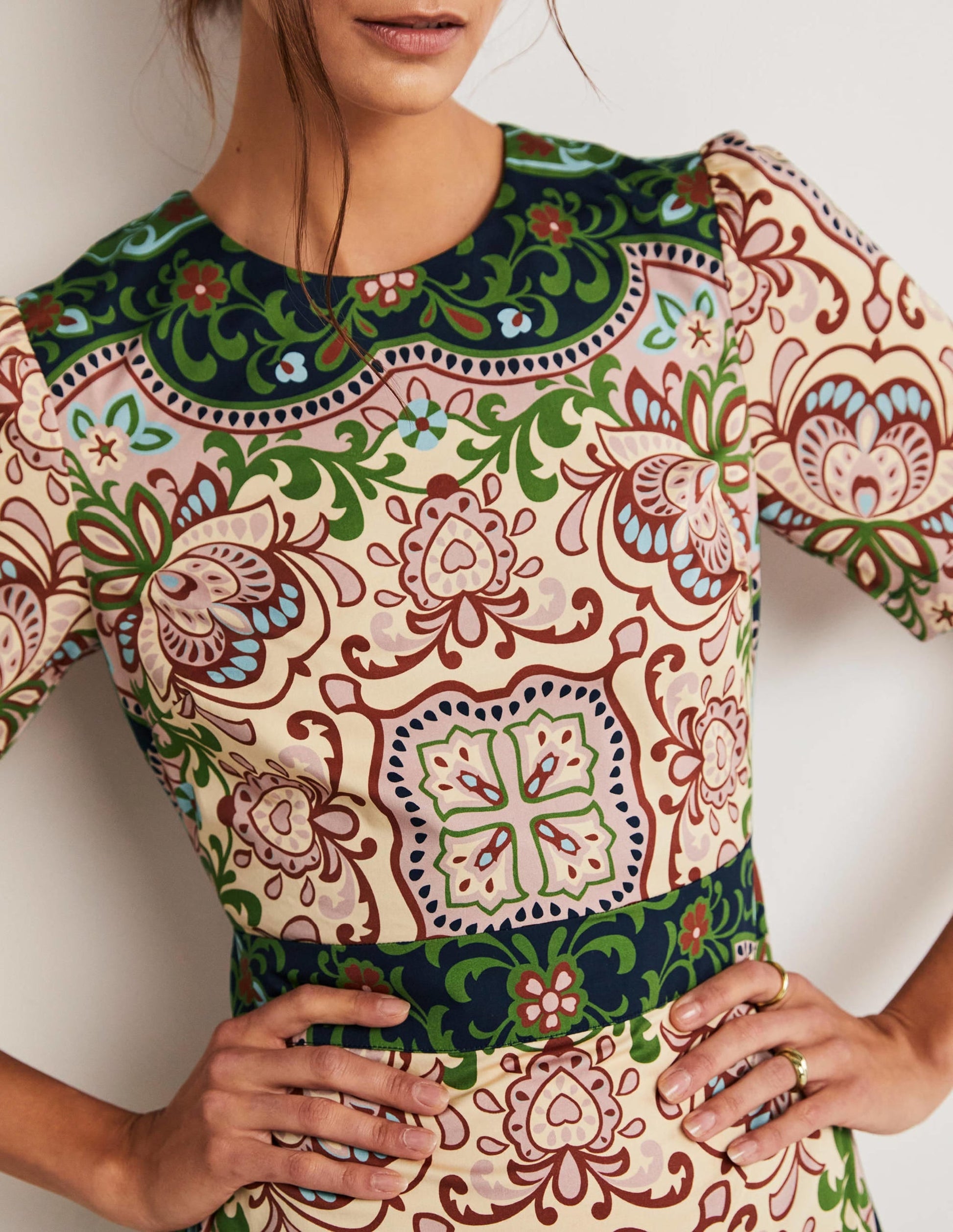 Cotton Mini Shift Dress-Multi, Ornate Garden-7