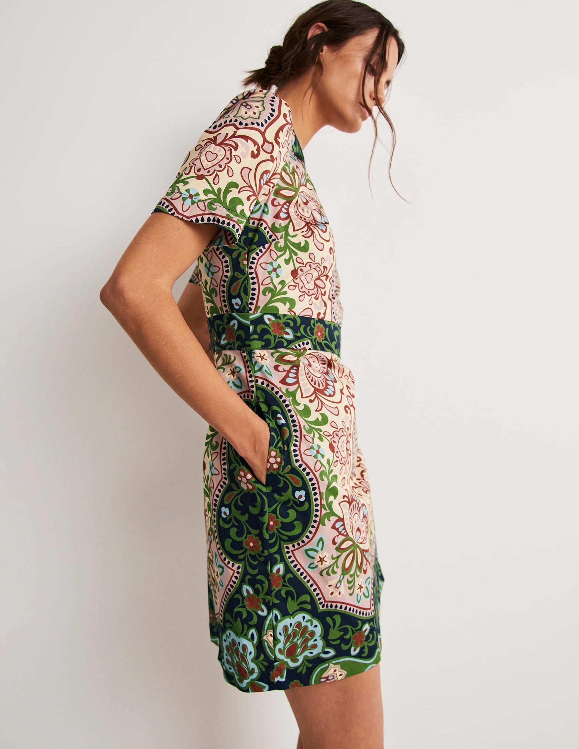 Cotton Mini Shift Dress-Multi, Ornate Garden-9