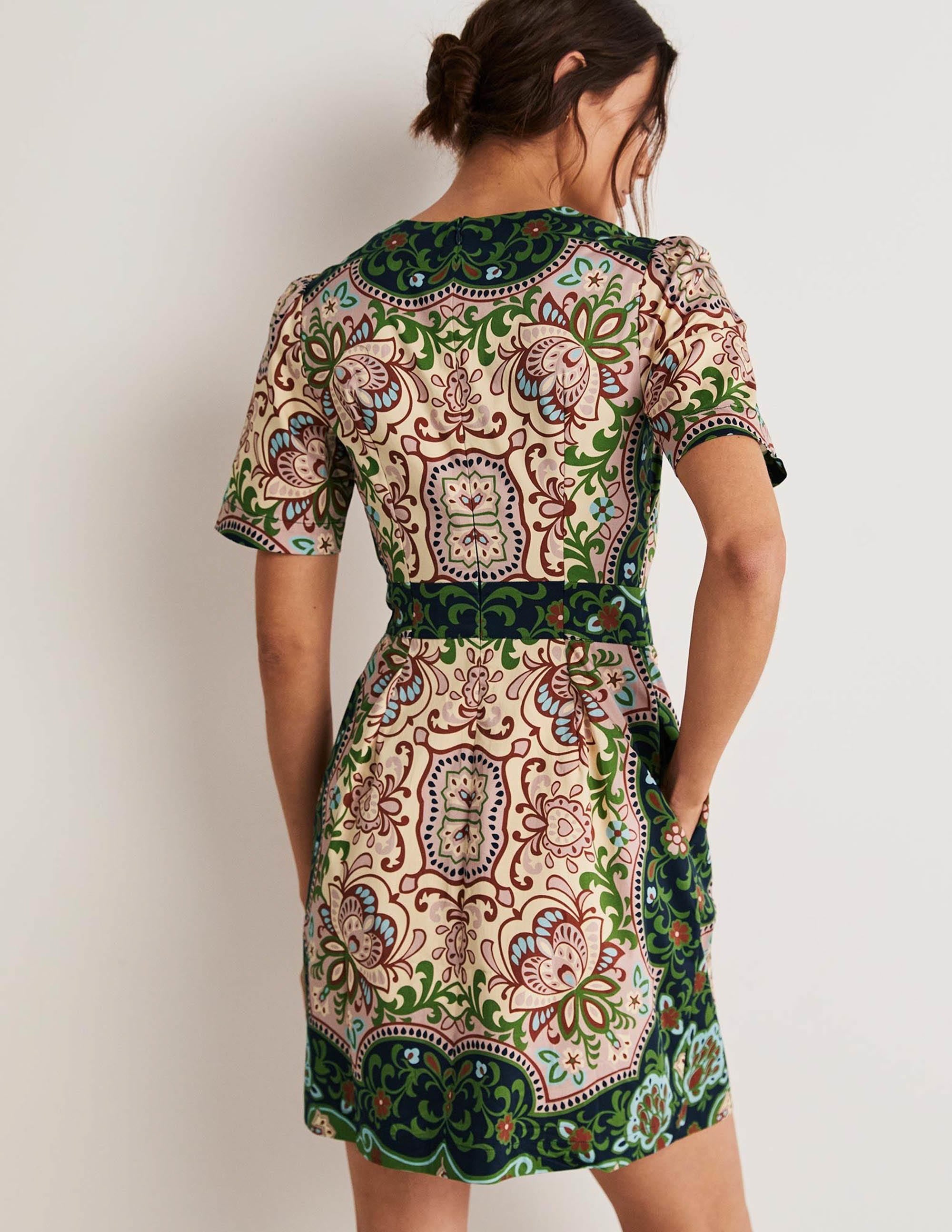 Cotton Mini Shift Dress-Multi, Ornate Garden - Image 3