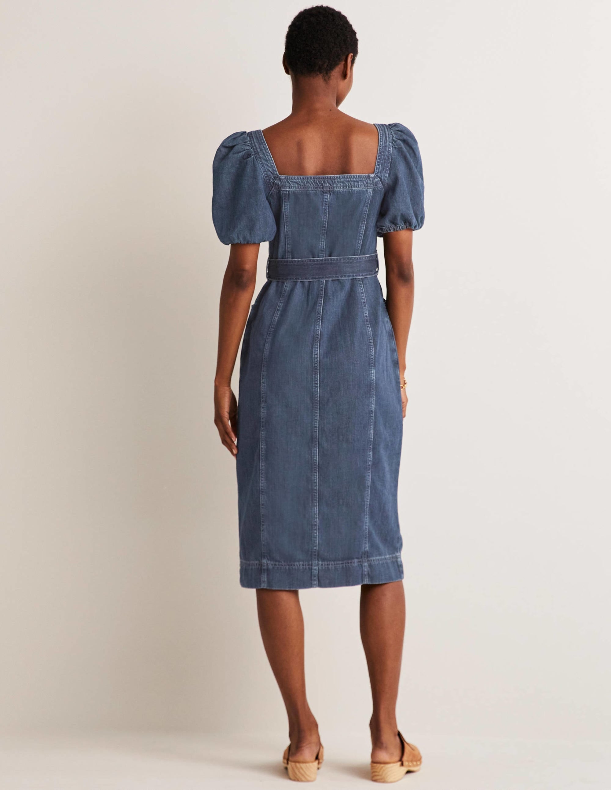 Square Neck Denim Dress-Indigo - Image 8