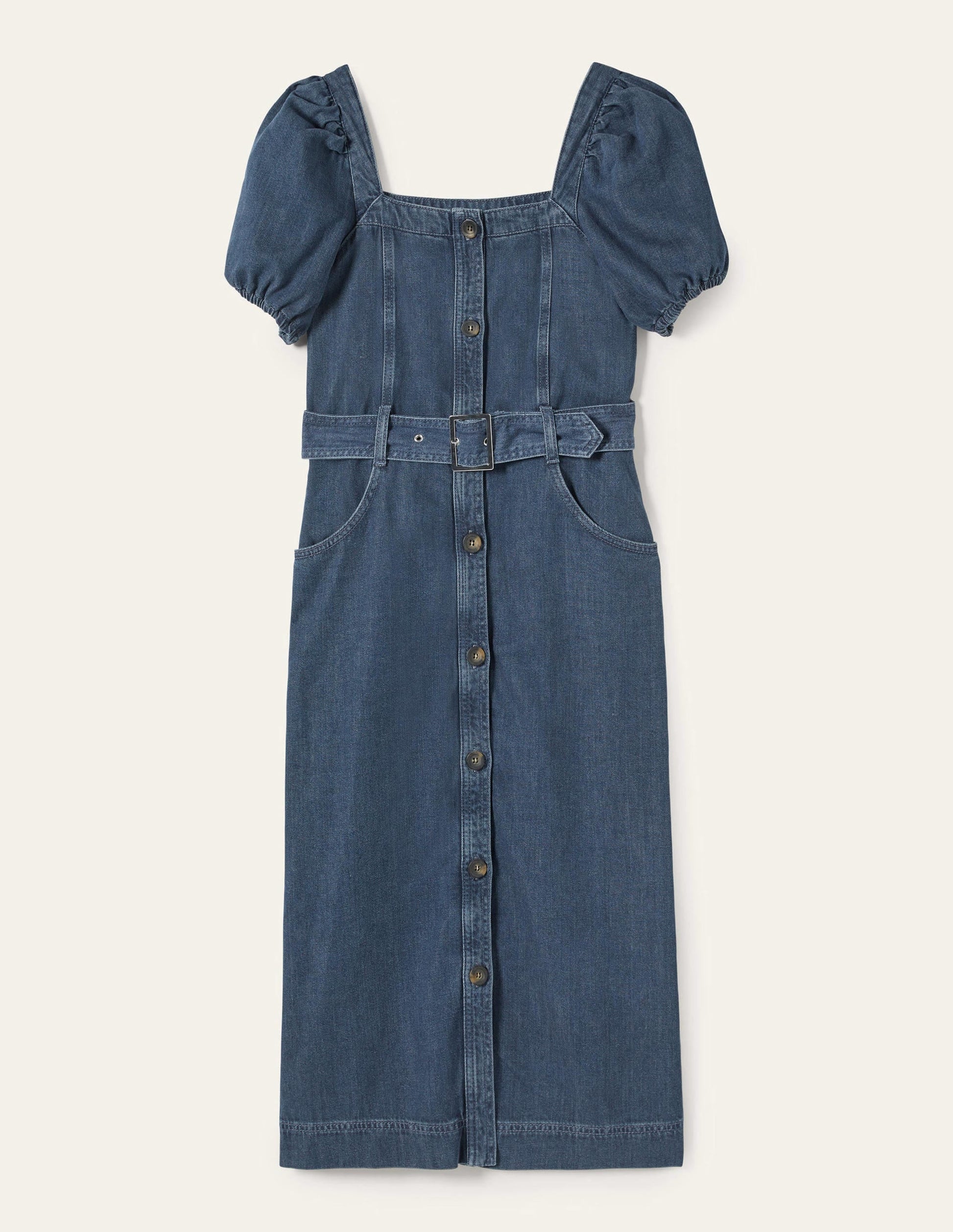 Square Neck Denim Dress-Indigo-11