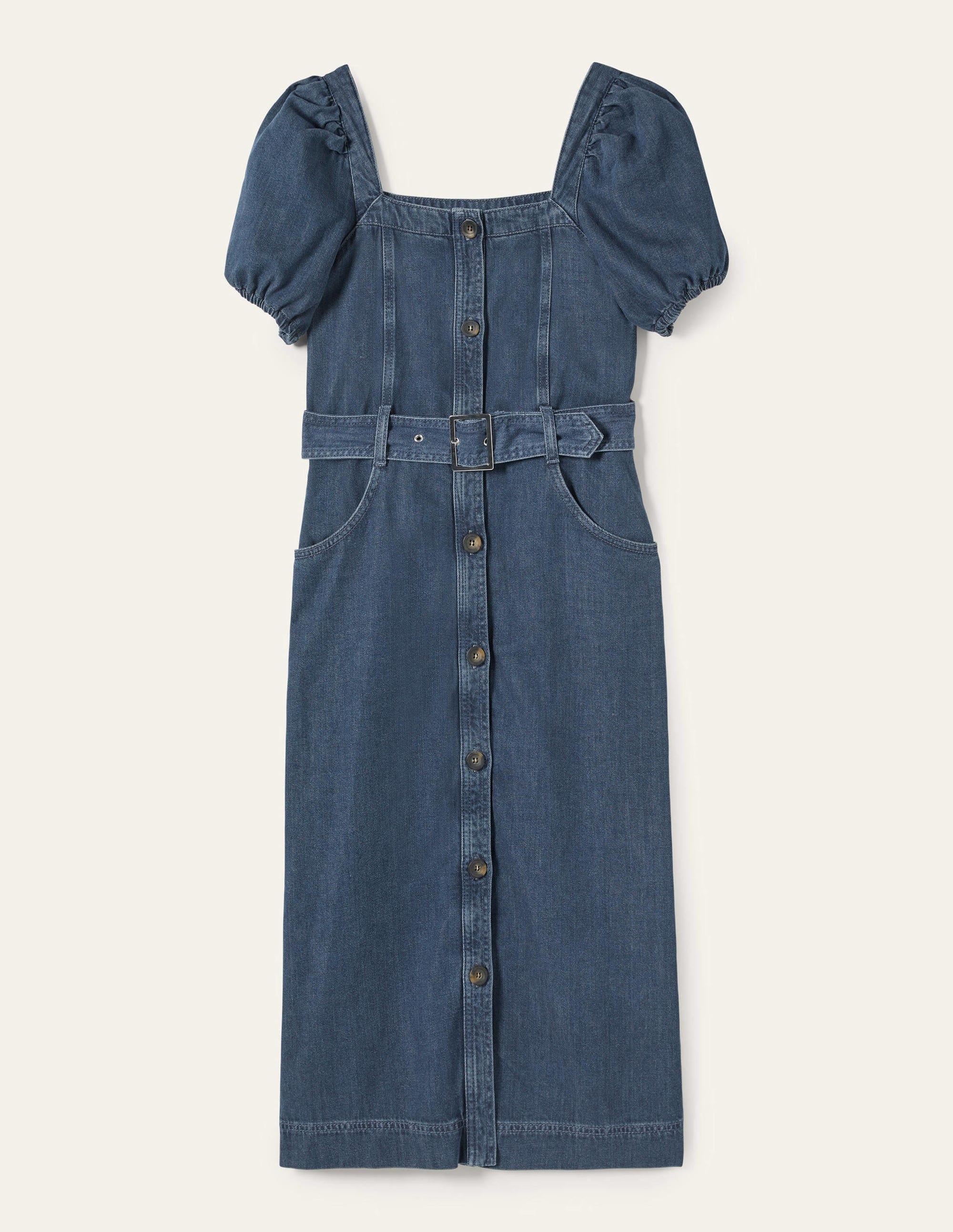 Square Neck Denim Dress-Indigo - Image 11