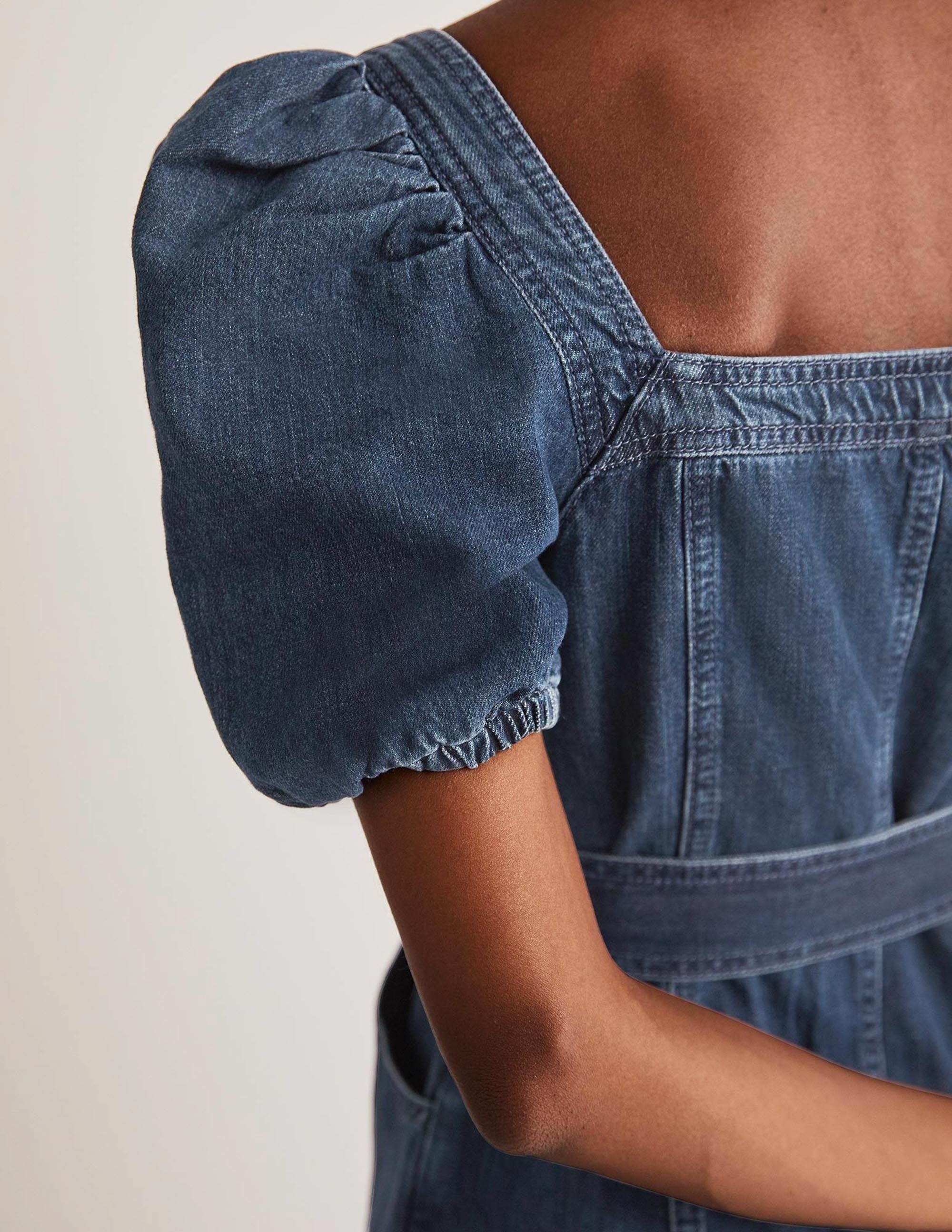 Square Neck Denim Dress-Indigo - Image 2