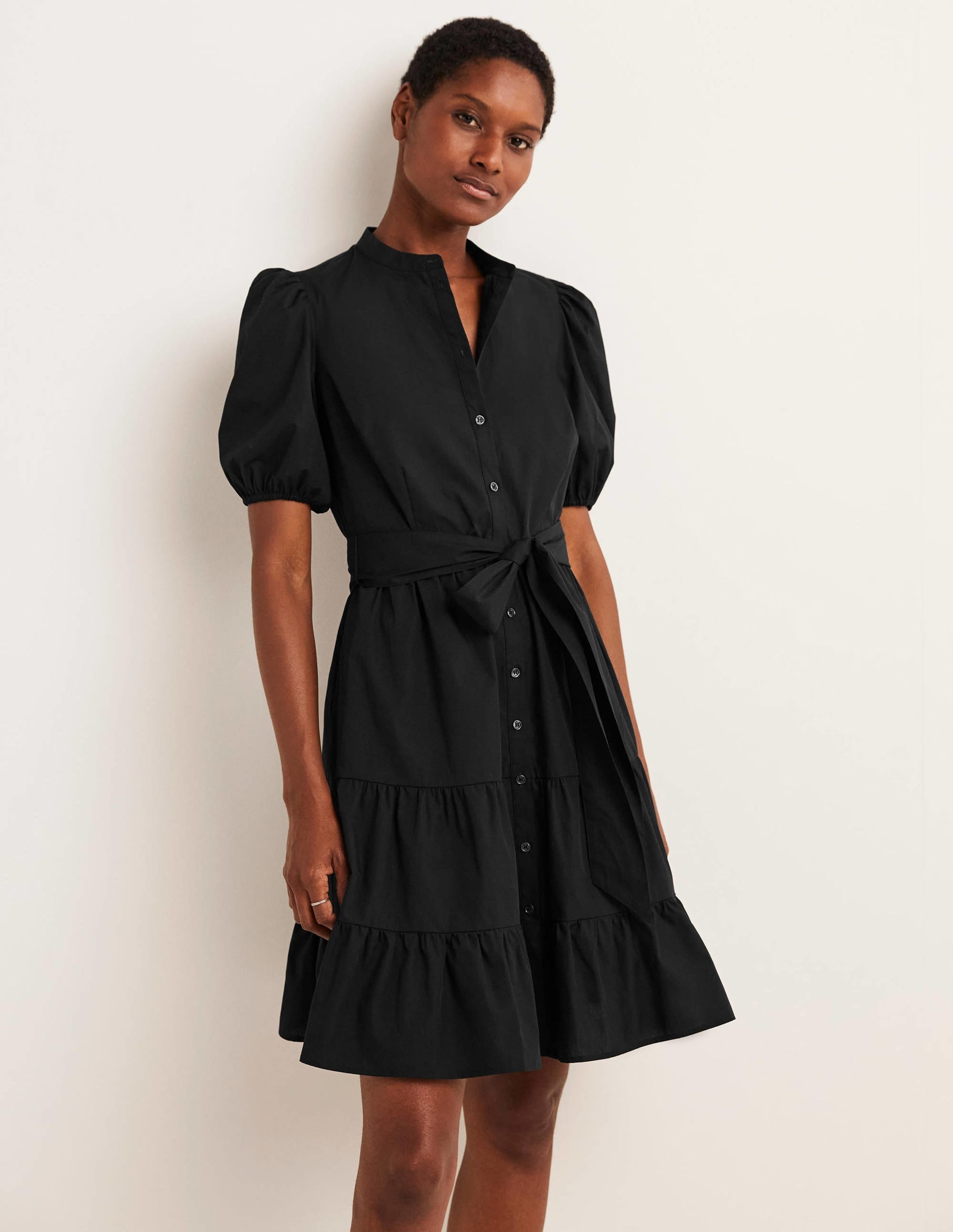 Tiered Shirt Dress-Black - Image 1