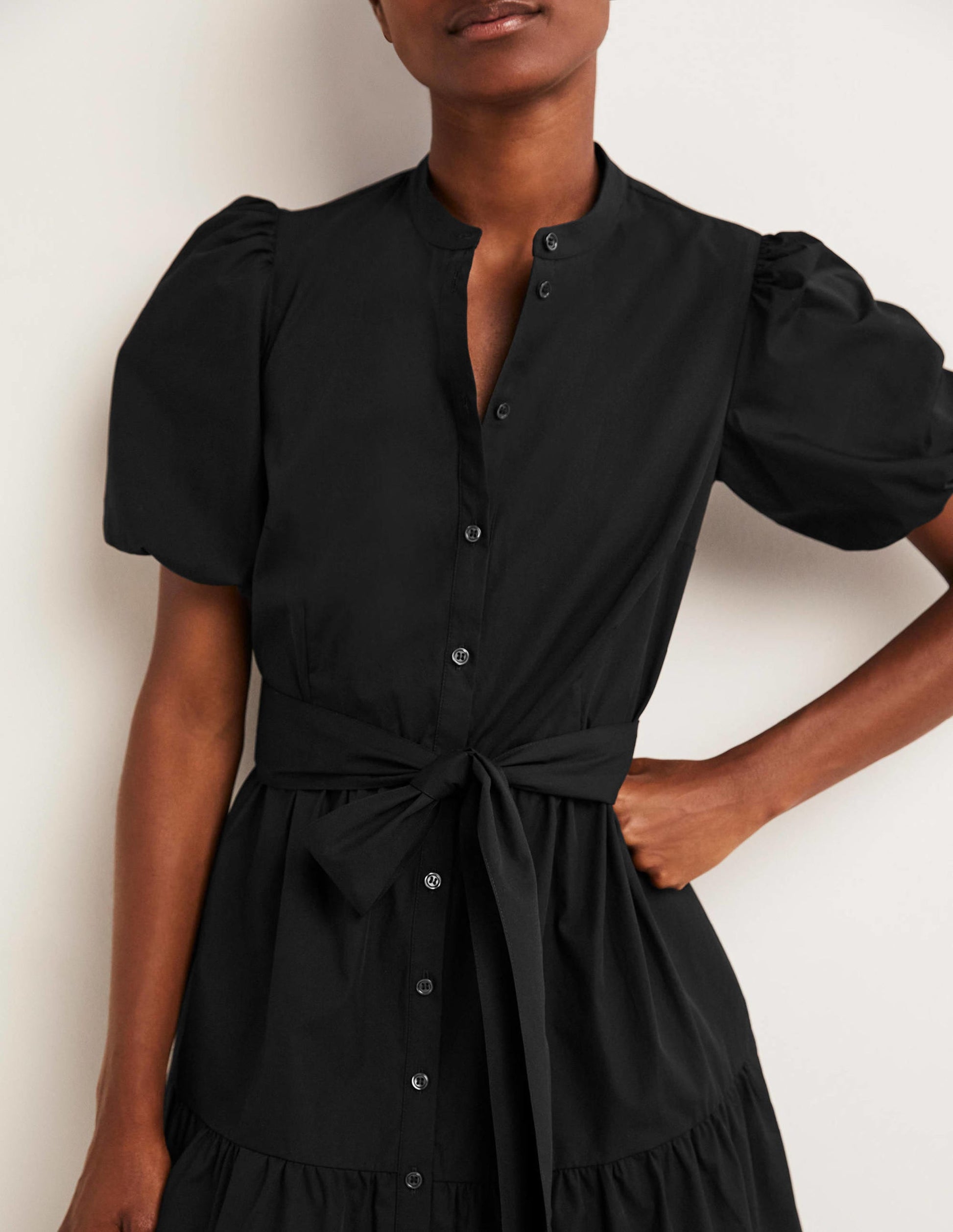 Tiered Shirt Dress-Black-2