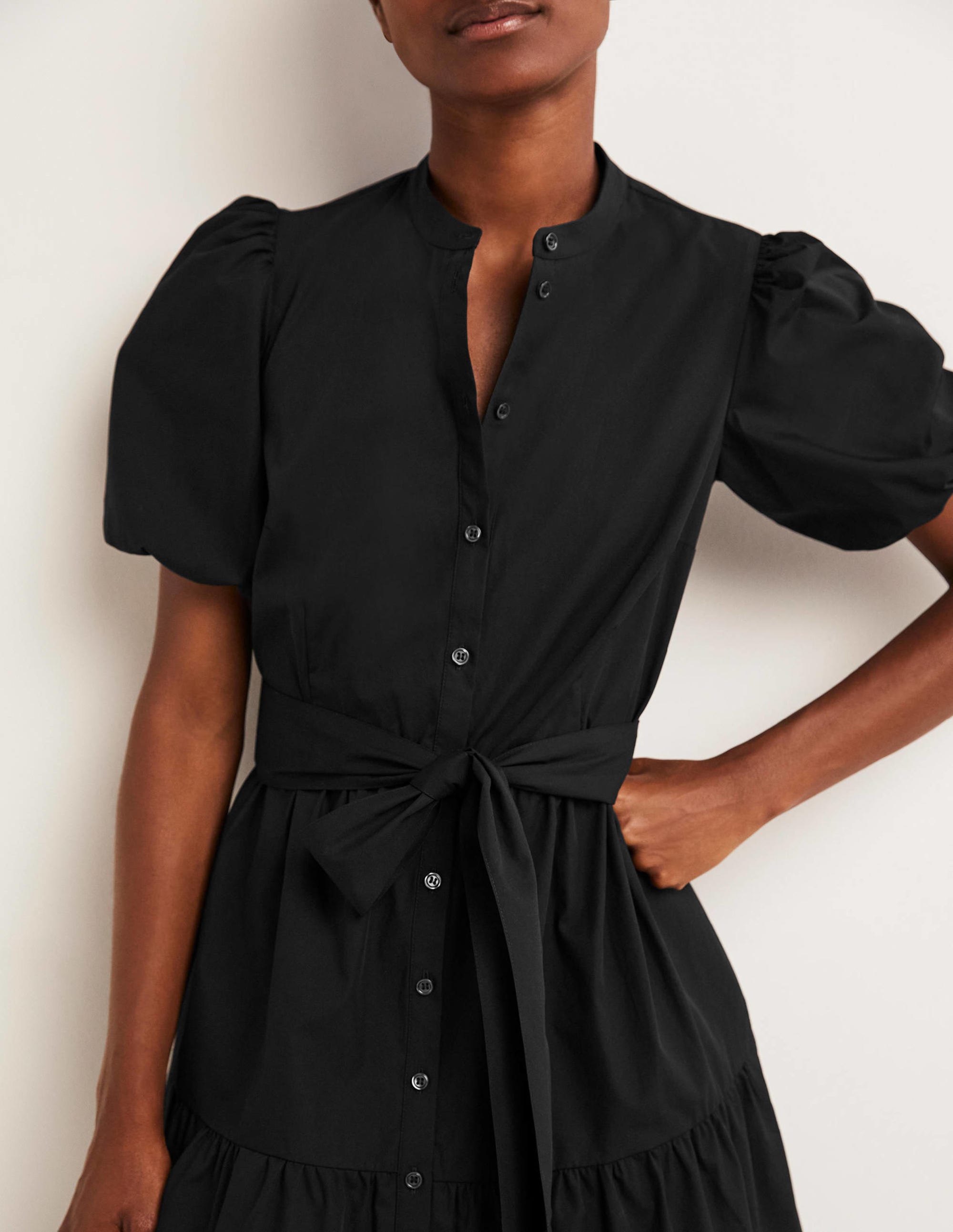 Tiered Shirt Dress-Black - Image 2