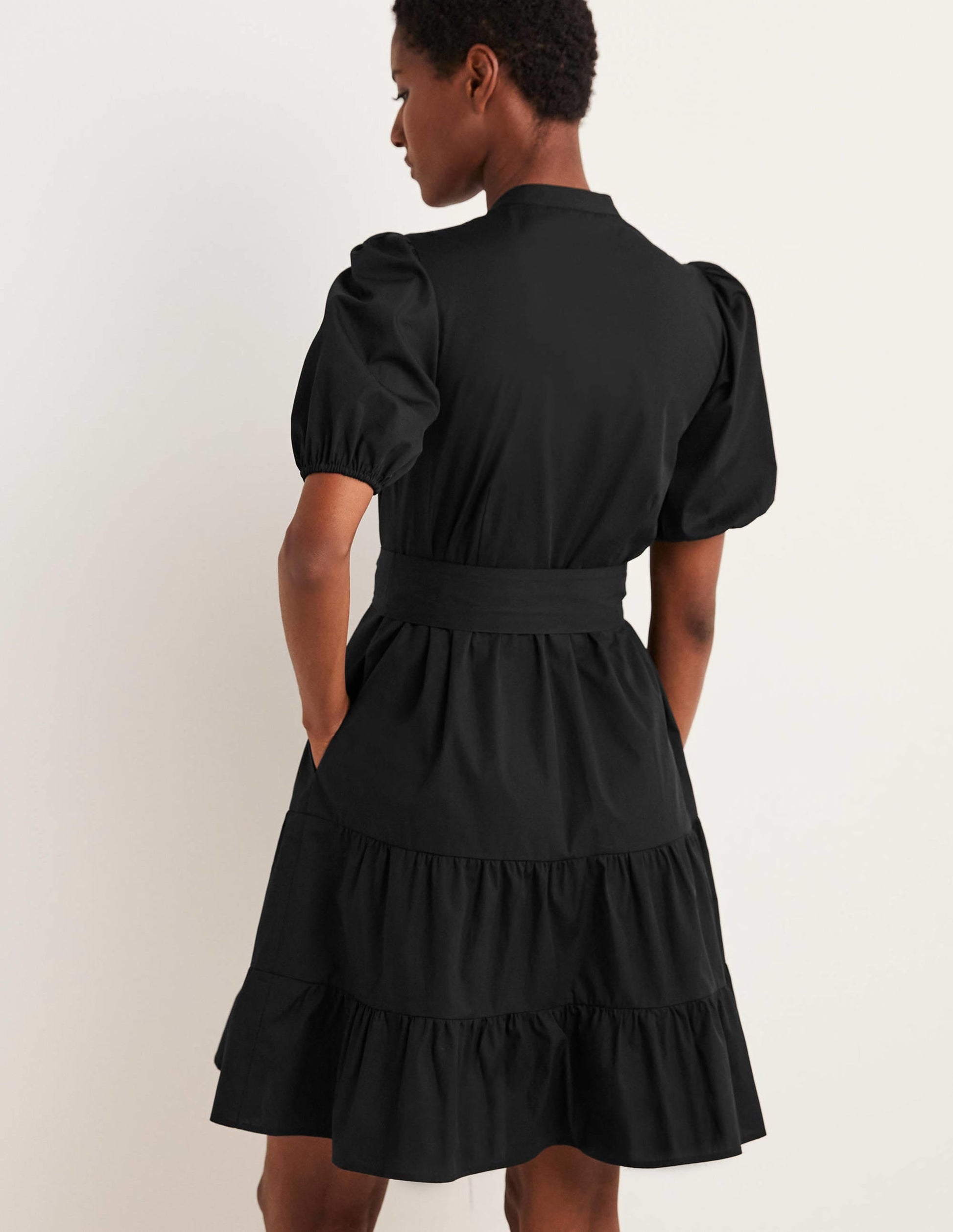 Tiered Shirt Dress-Black-3