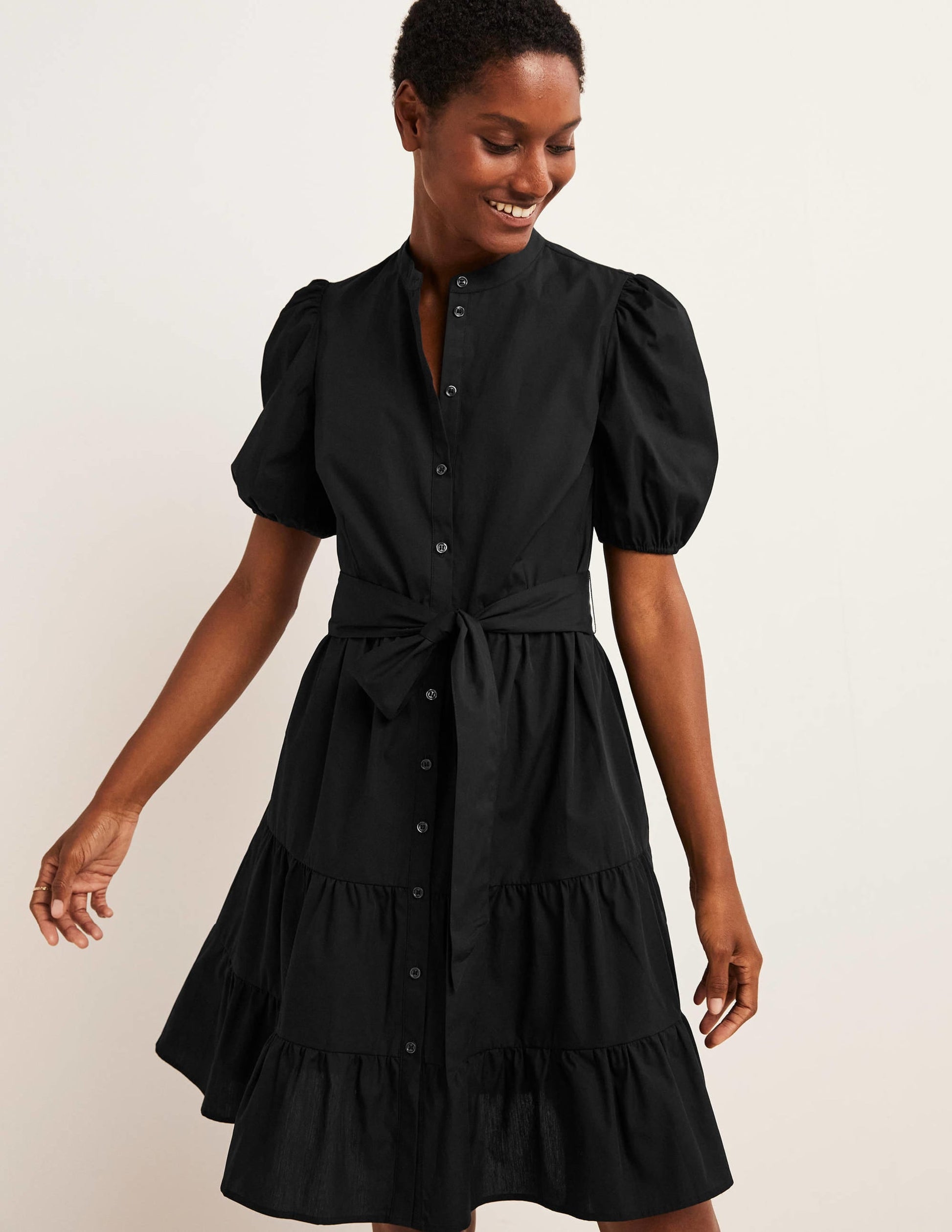Tiered Shirt Dress-Black-4