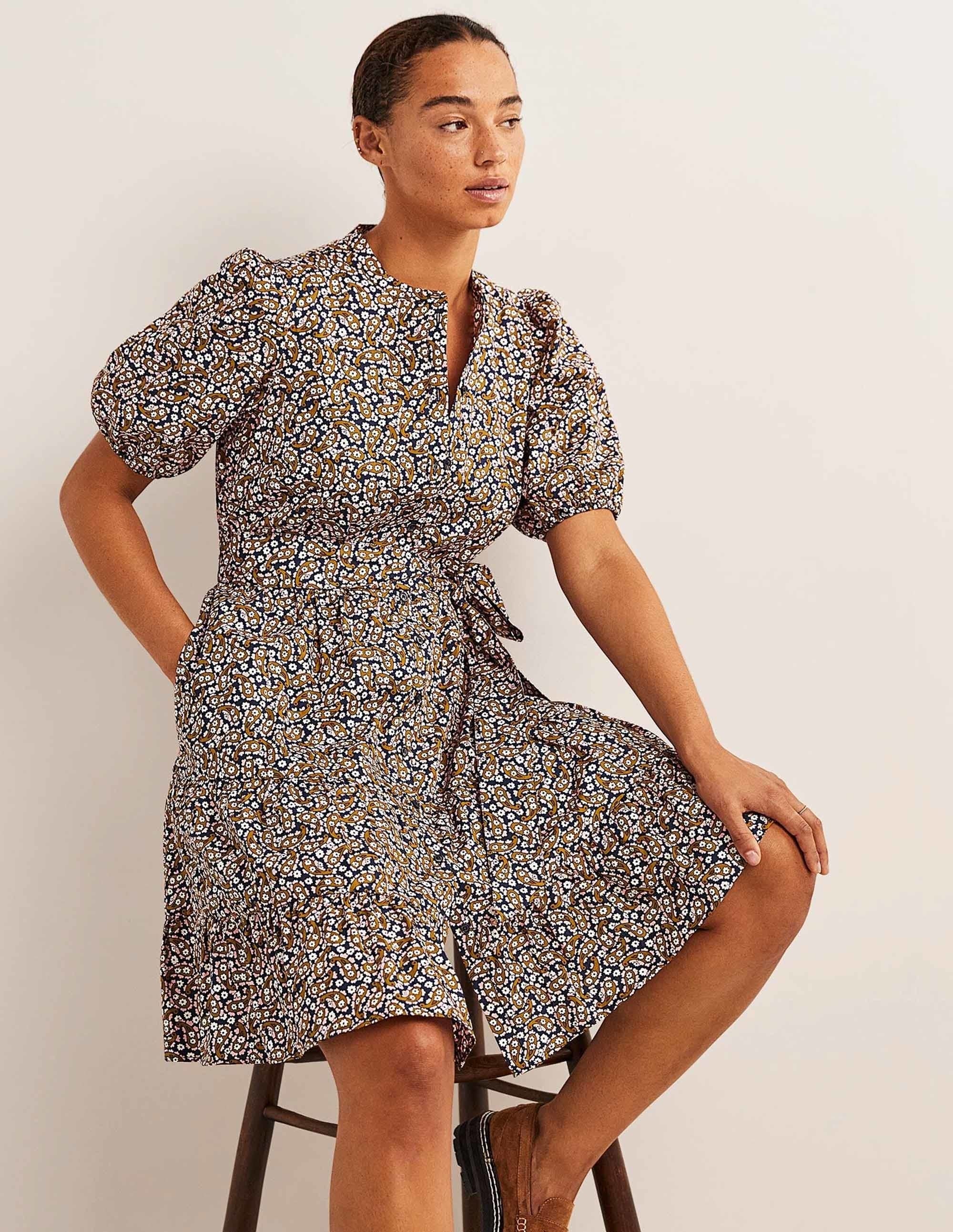 Tiered Shirt Dress-Citronelle, Petal Paisley - Image 1