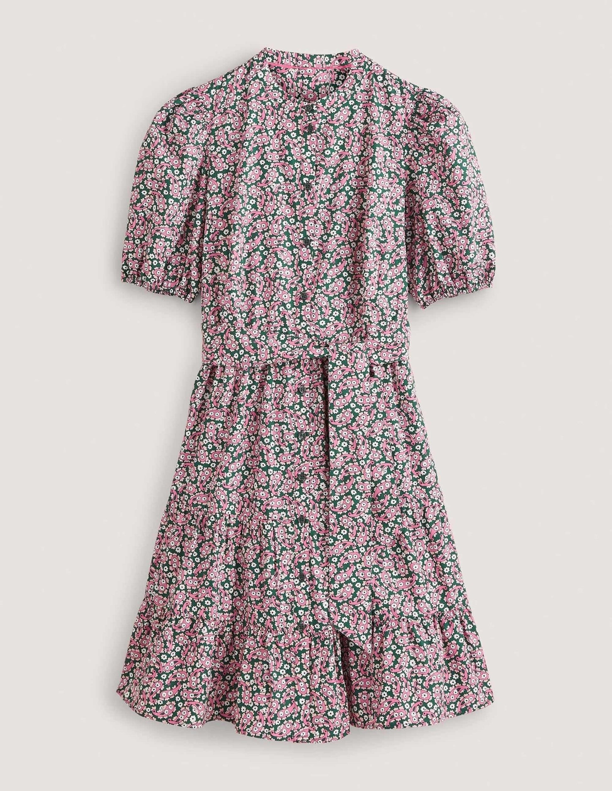 Tiered Shirt Dress-Trekking Green, Petal Paisley-6