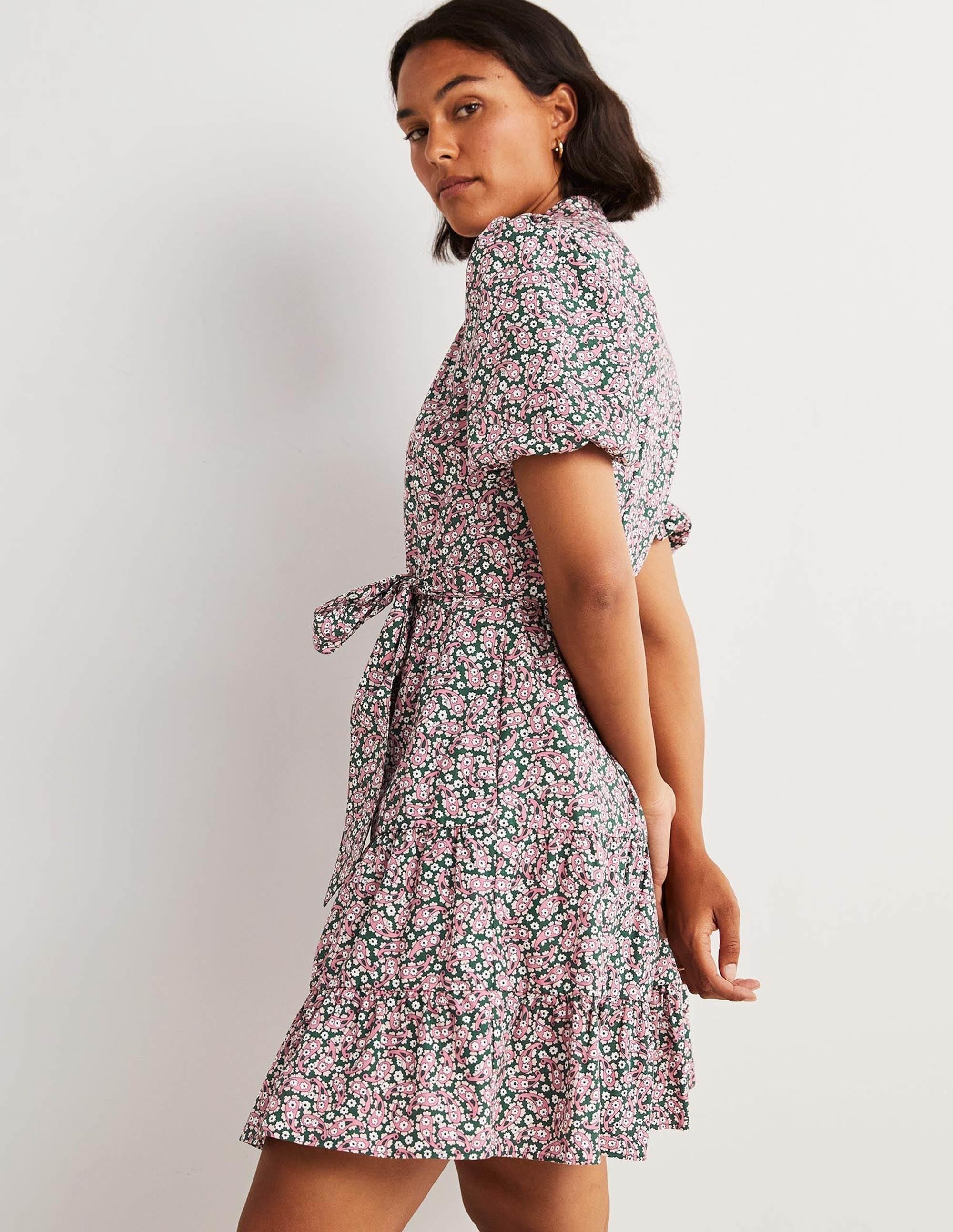 Tiered Shirt Dress-Trekking Green, Petal Paisley - Image 4
