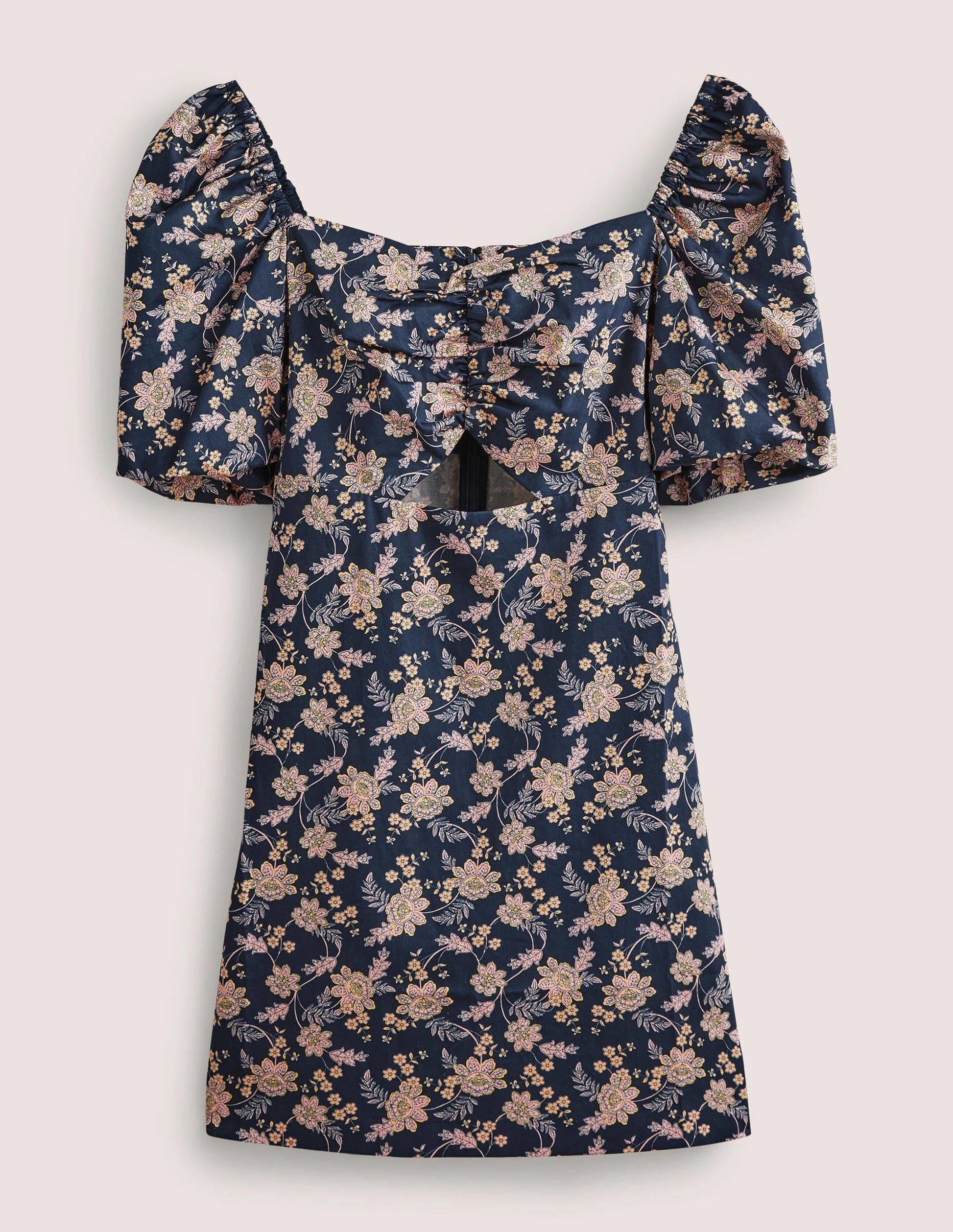 Cut Out Detail Mini Dress-Navy, Chintz Bloom-5
