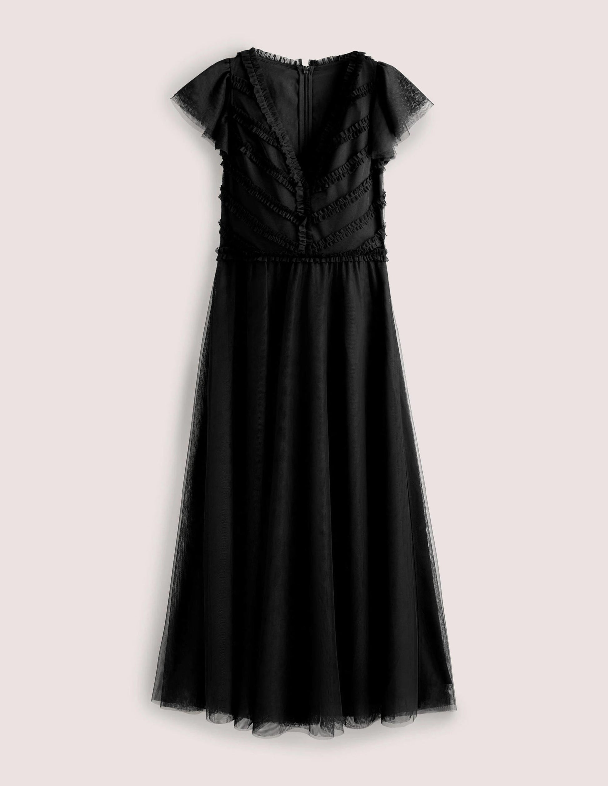 Tulle V-Neck Maxi Party Dress-Black-5