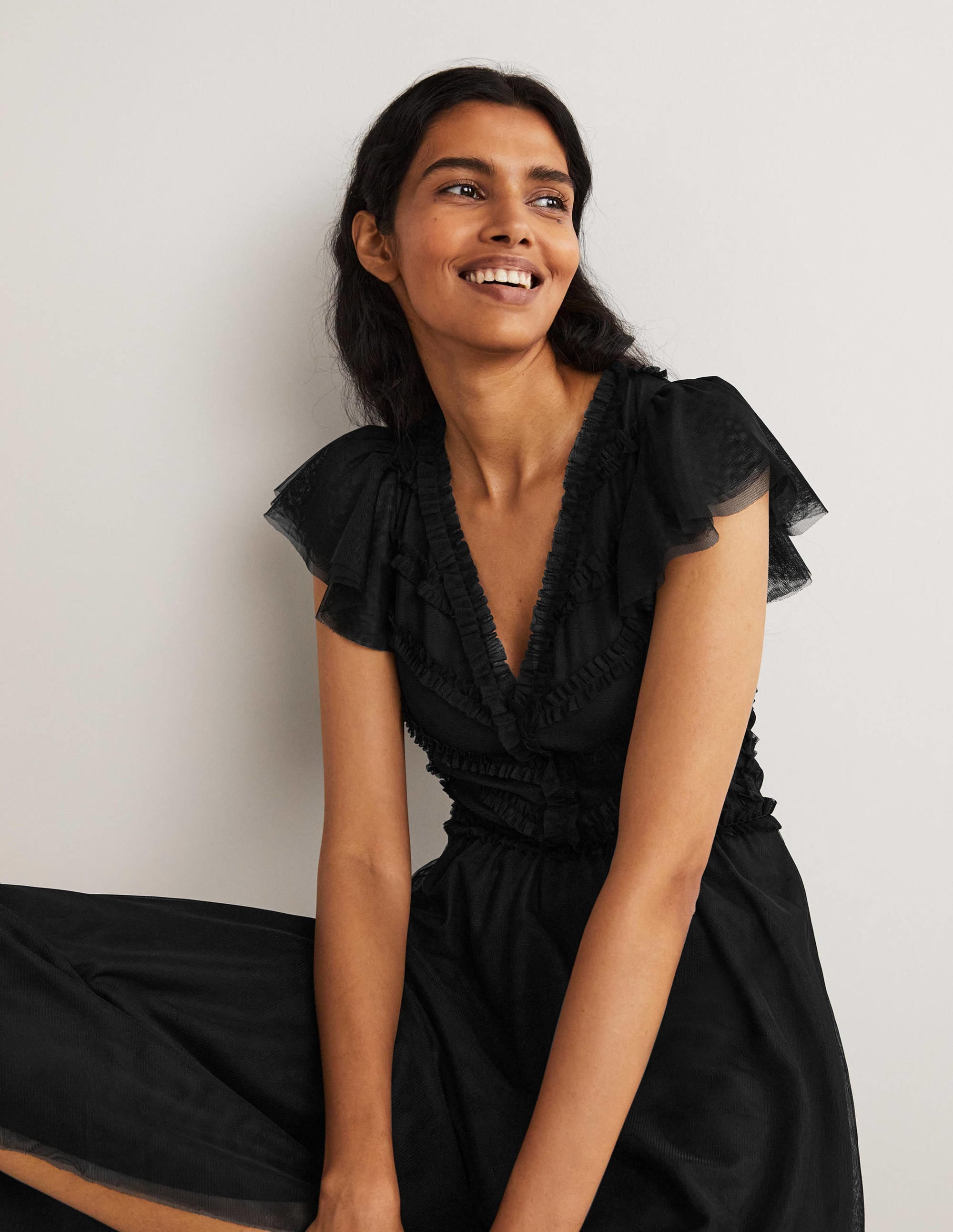 Tulle V-Neck Maxi Party Dress-Black - Image 1