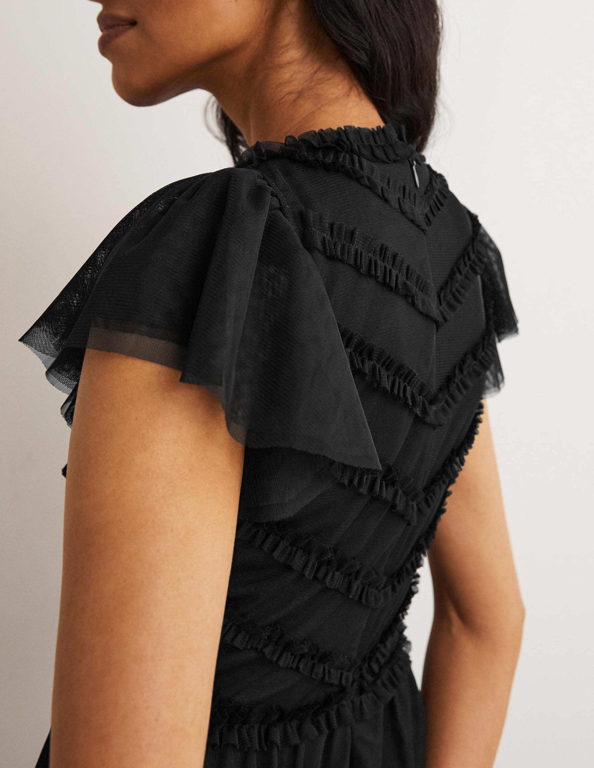 Tulle V-Neck Maxi Party Dress-Black - Image 3