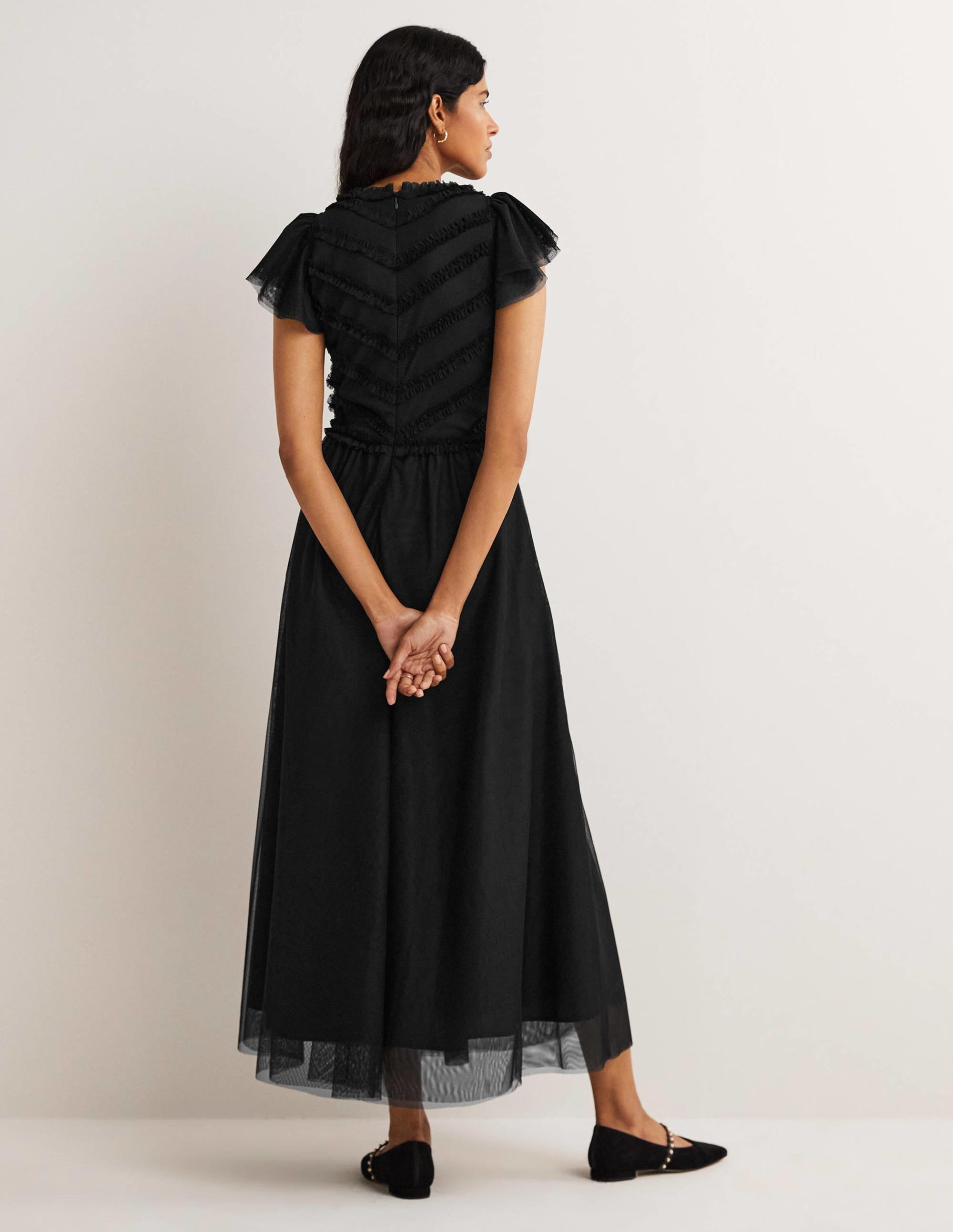 Tulle V-Neck Maxi Party Dress-Black - Image 4