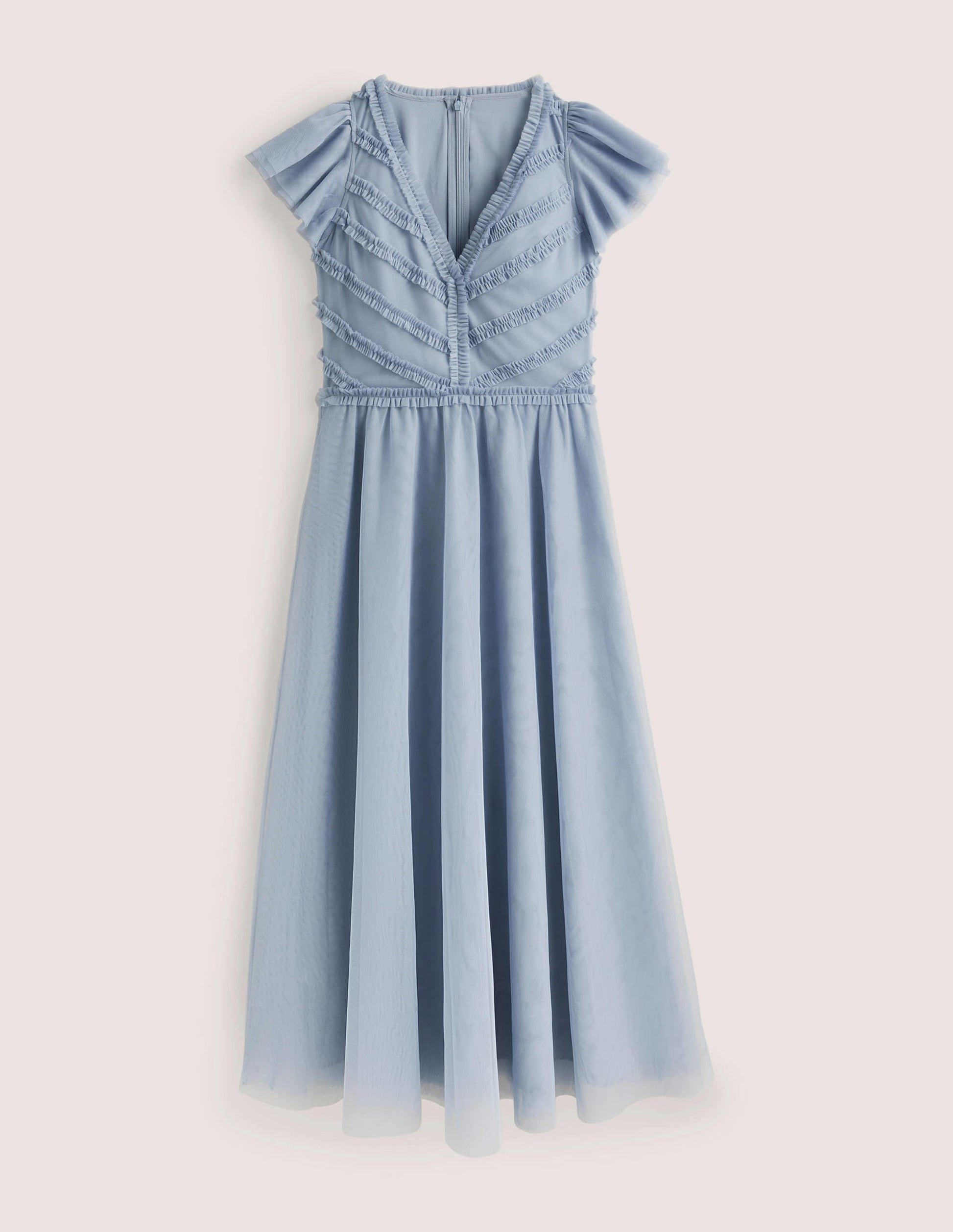 Tulle V-Neck Maxi Party Dress-Dusty Blue-7