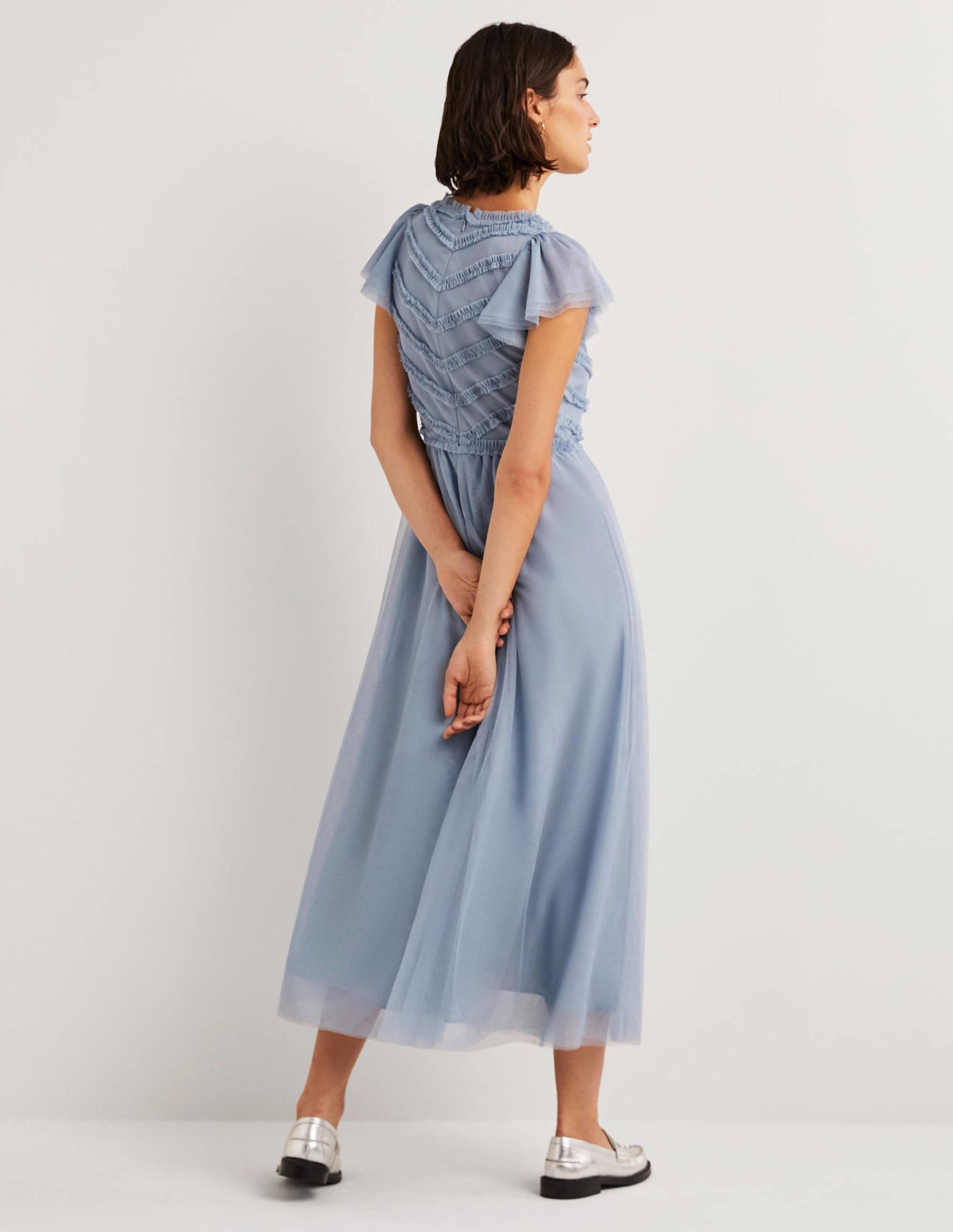 Tulle V-Neck Maxi Party Dress-Dusty Blue-3