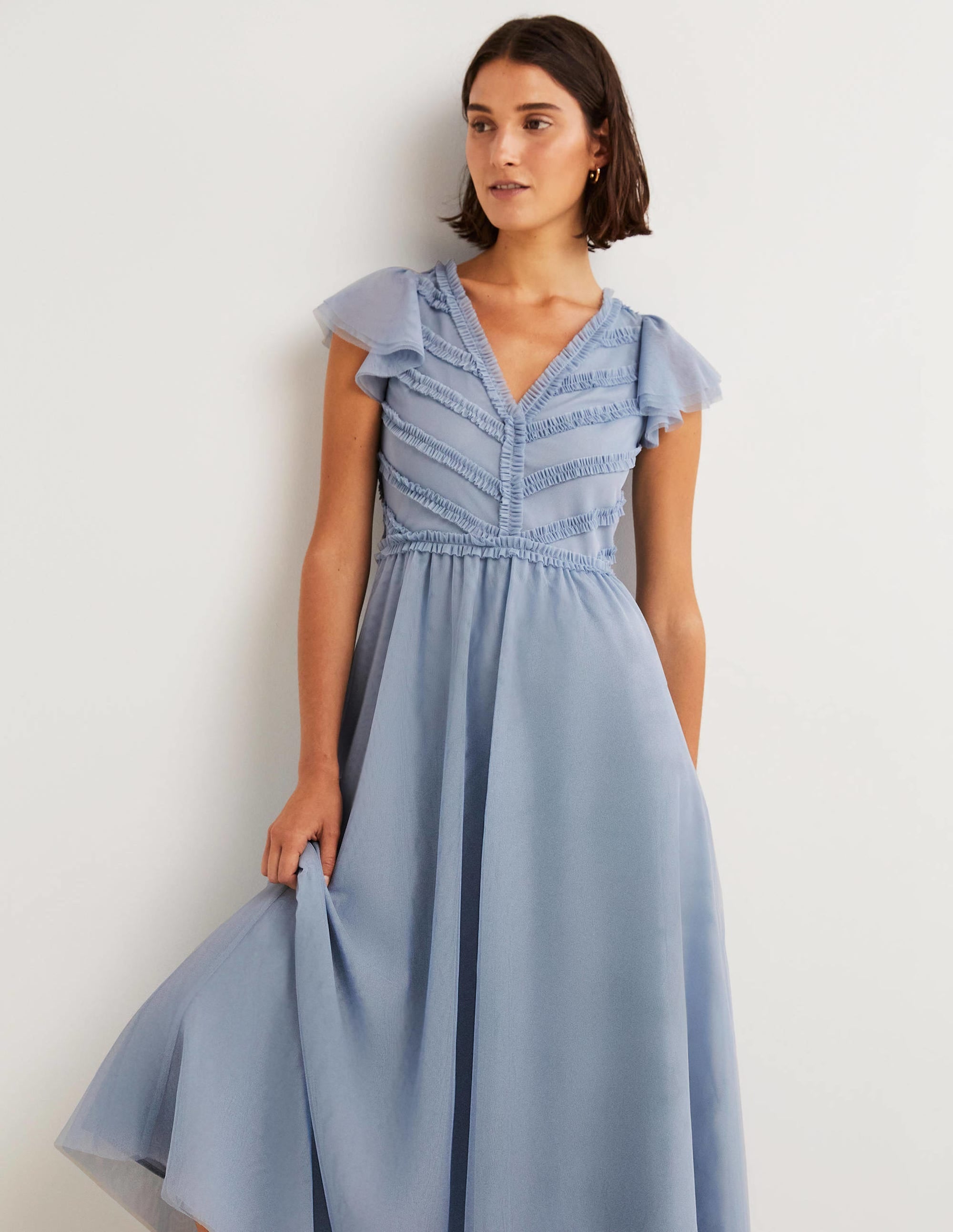 Tulle V-Neck Maxi Party Dress-Dusty Blue - Image 4