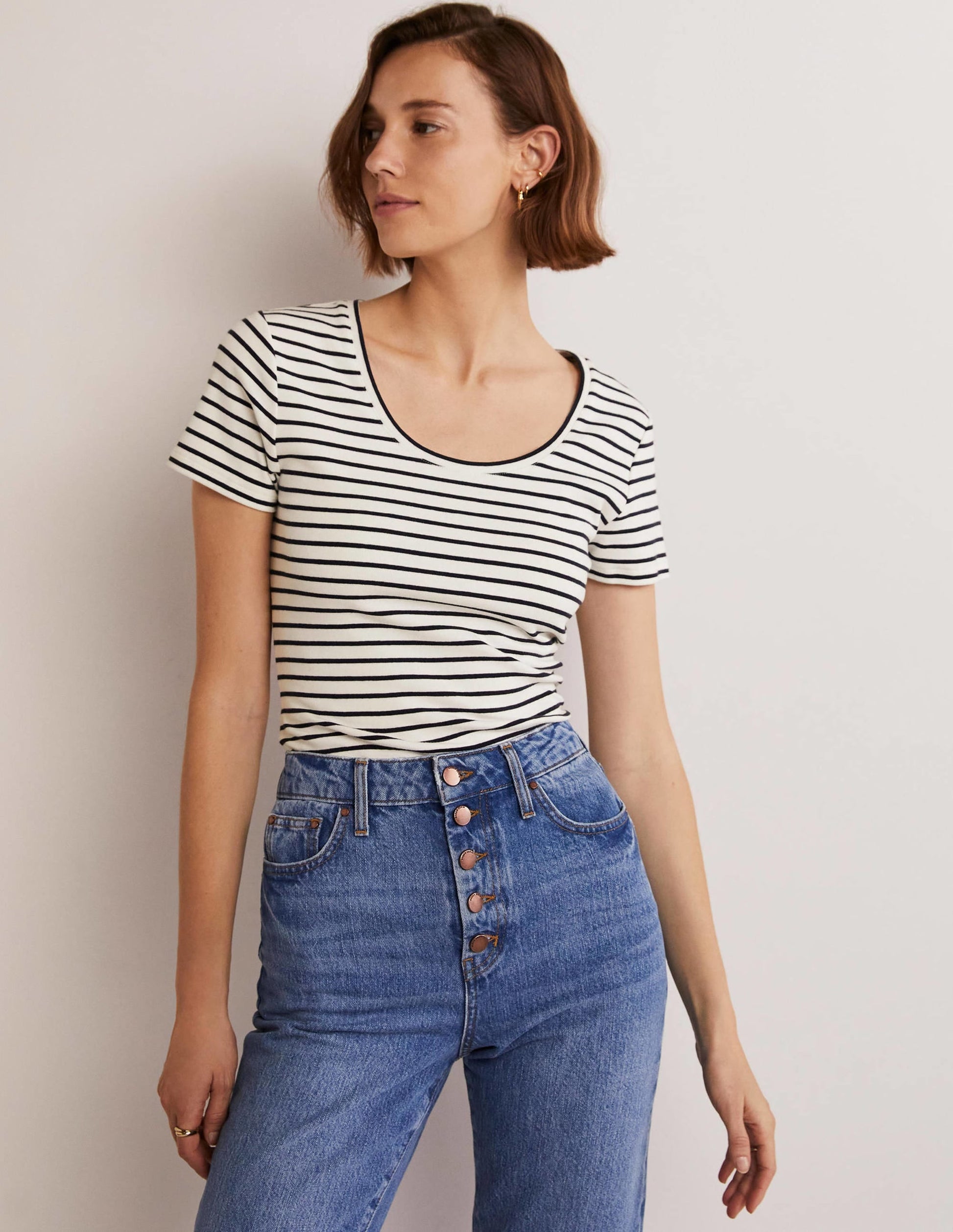 Essential Short Sleeve T-Shirt-Ivory / Navy Stripe-5