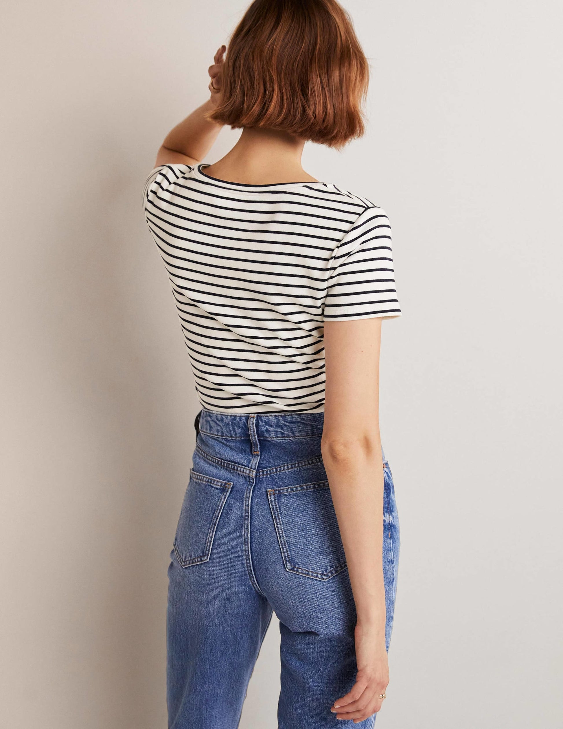 Essential Short Sleeve T-Shirt-Ivory / Navy Stripe-7