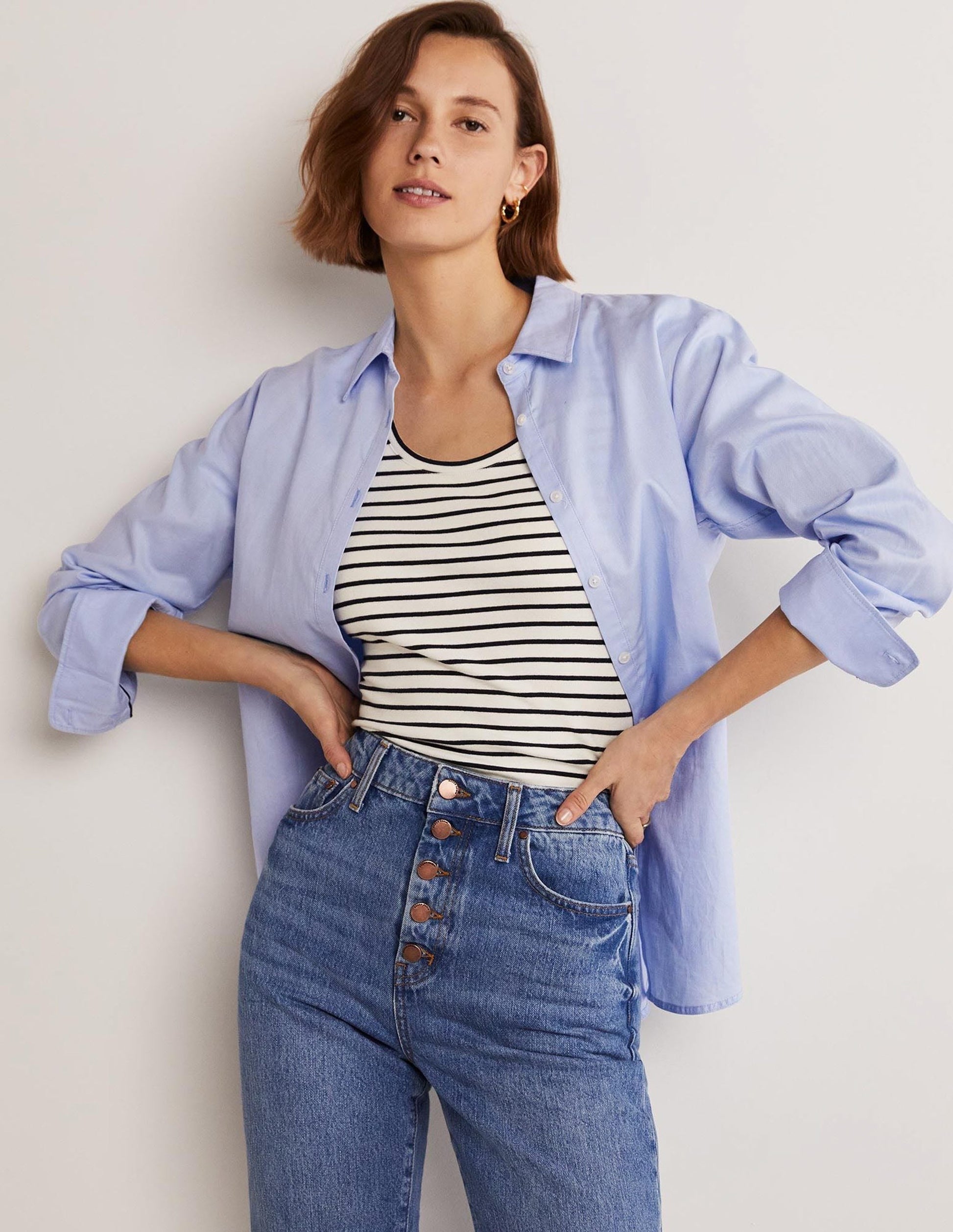 Essential Short Sleeve T-Shirt-Ivory / Navy Stripe-1