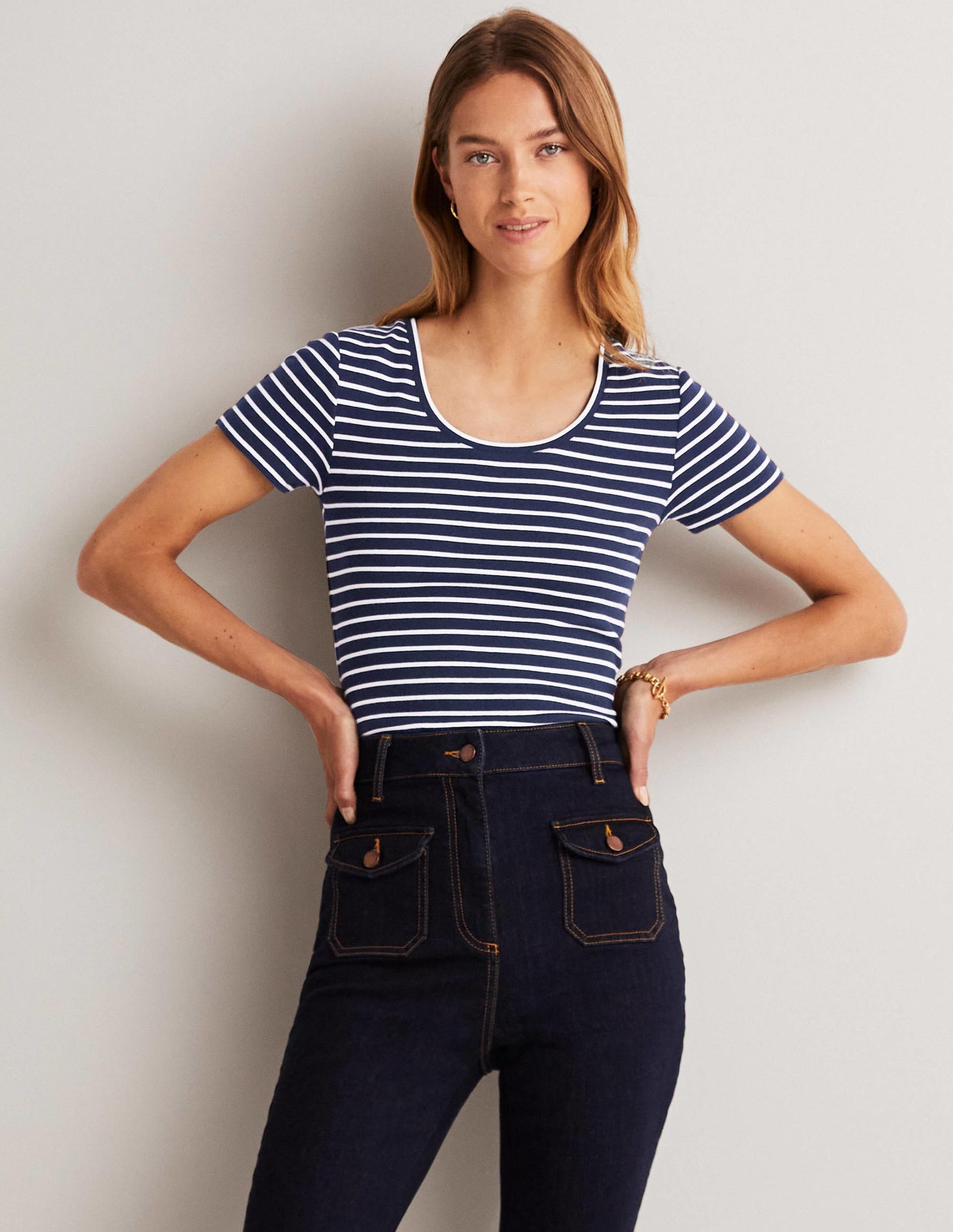 Essential Short Sleeve T-Shirt-Navy / Ivory Stripe-5