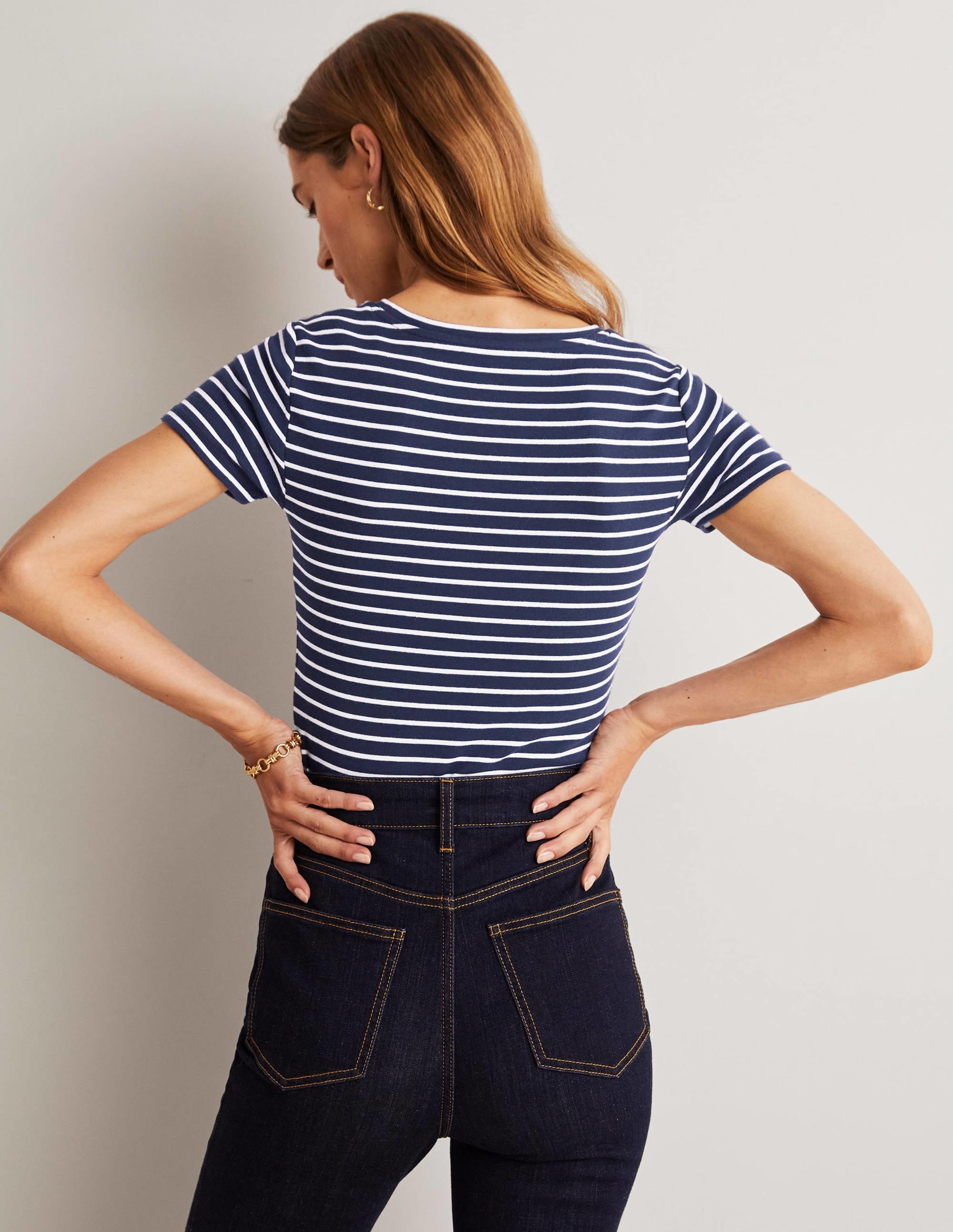 Essential Short Sleeve T-Shirt-Navy / Ivory Stripe - Image 7