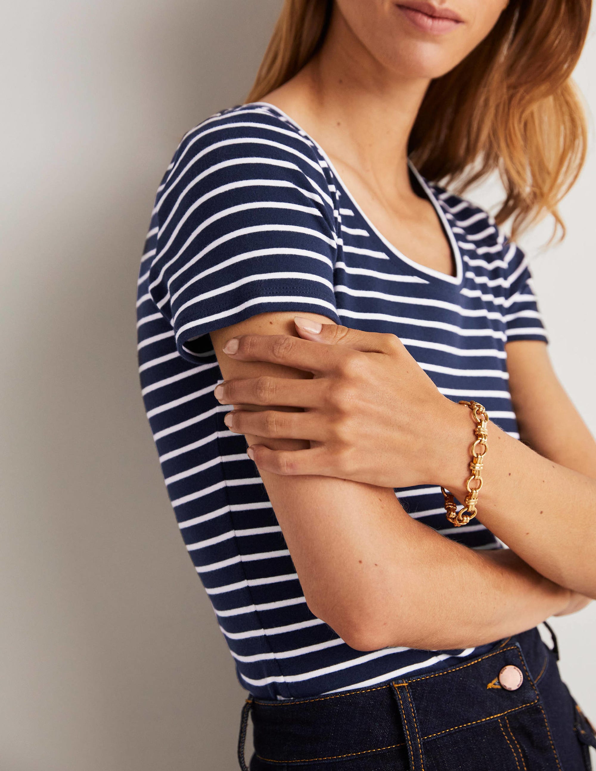 Essential Short Sleeve T-Shirt-Navy / Ivory Stripe - Image 2