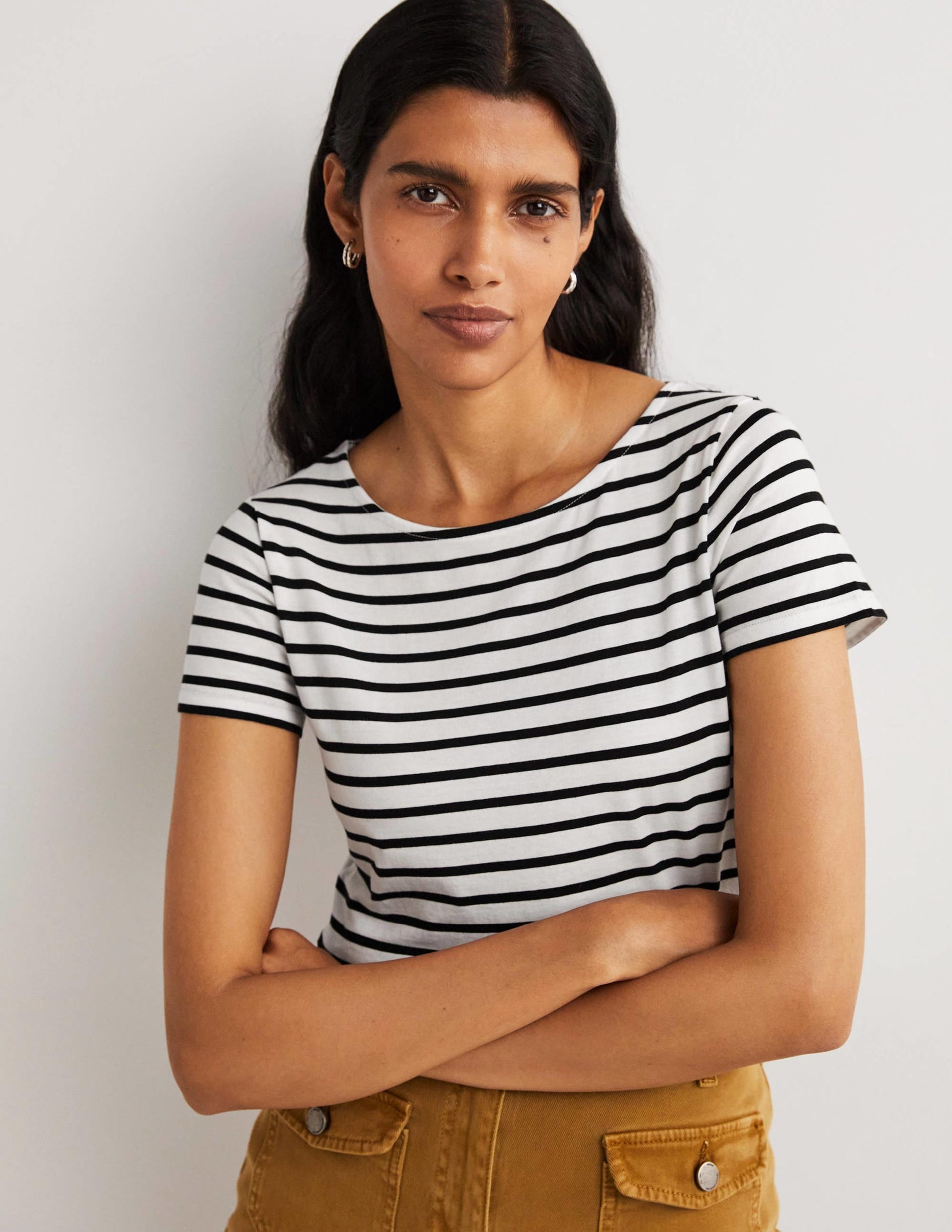 Short Sleeve Breton T-Shirt-Ivory / Black Stripe-5