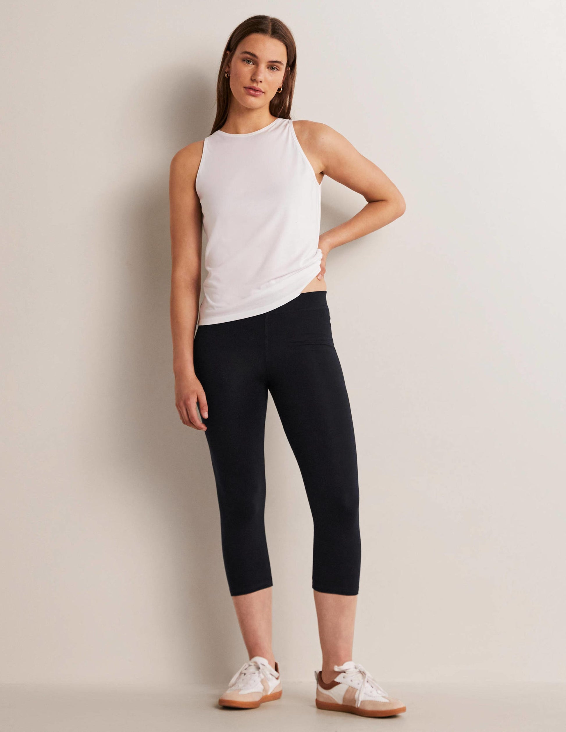 High Rise Crop Jersey Leggings-Navy-5