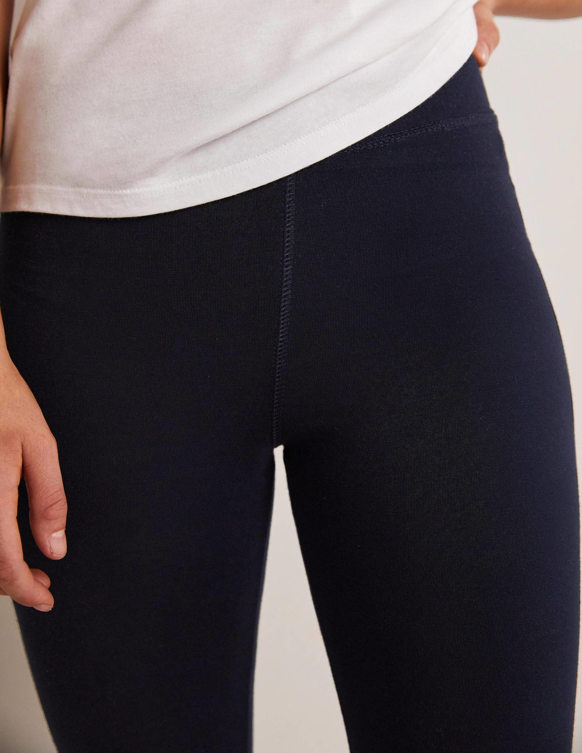 High Rise Crop Jersey Leggings-Navy-6