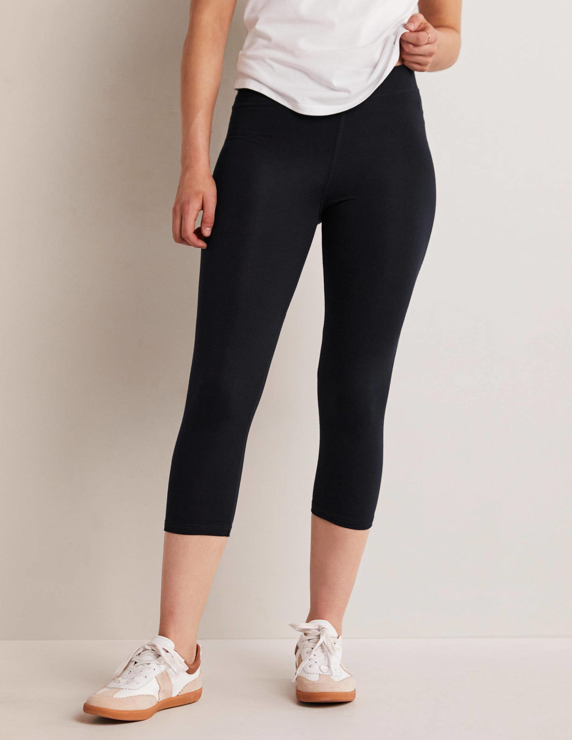 High Rise Crop Jersey Leggings-Navy-8