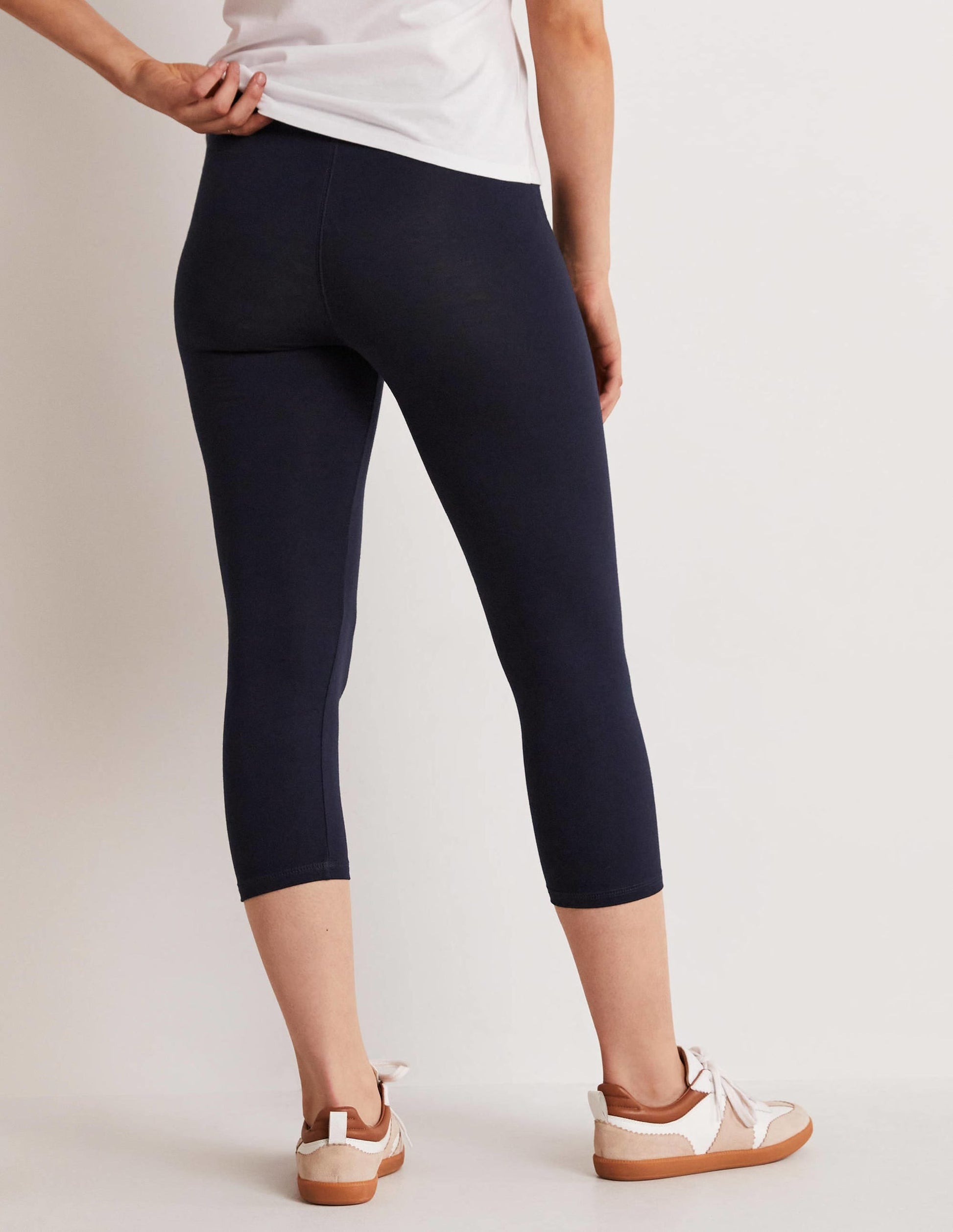 High Rise Crop Jersey Leggings-Navy-3