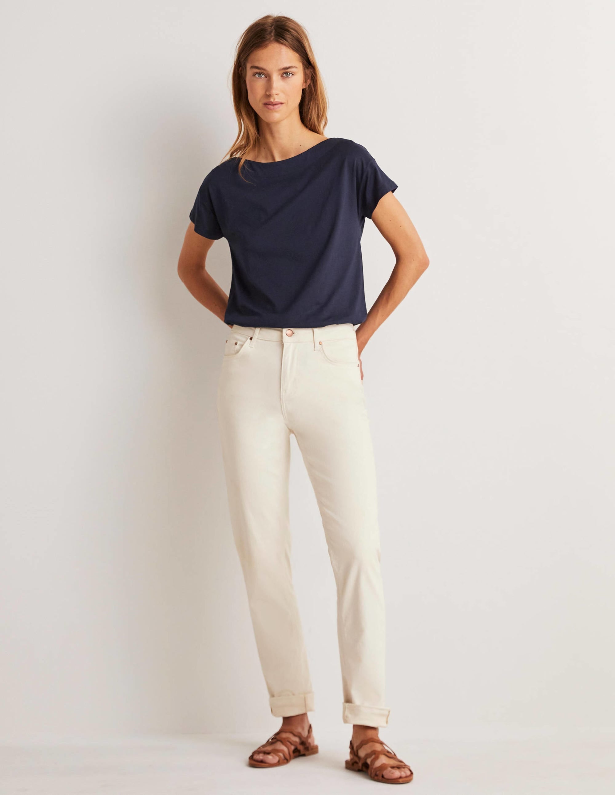 Supersoft Boat Neck T-Shirt-Navy - Image 8