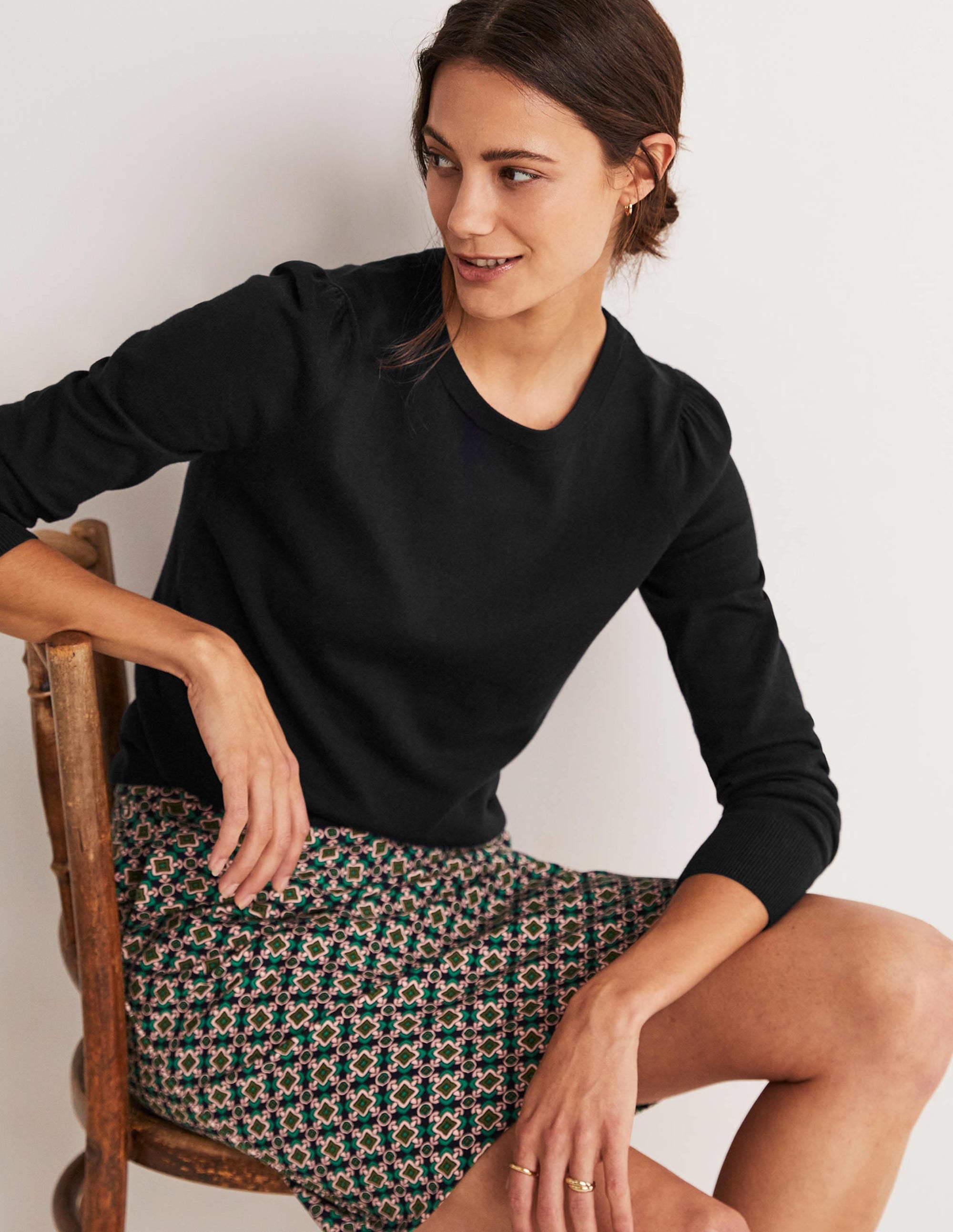 Cotton Crew Neck Jumper-Black - Image 5