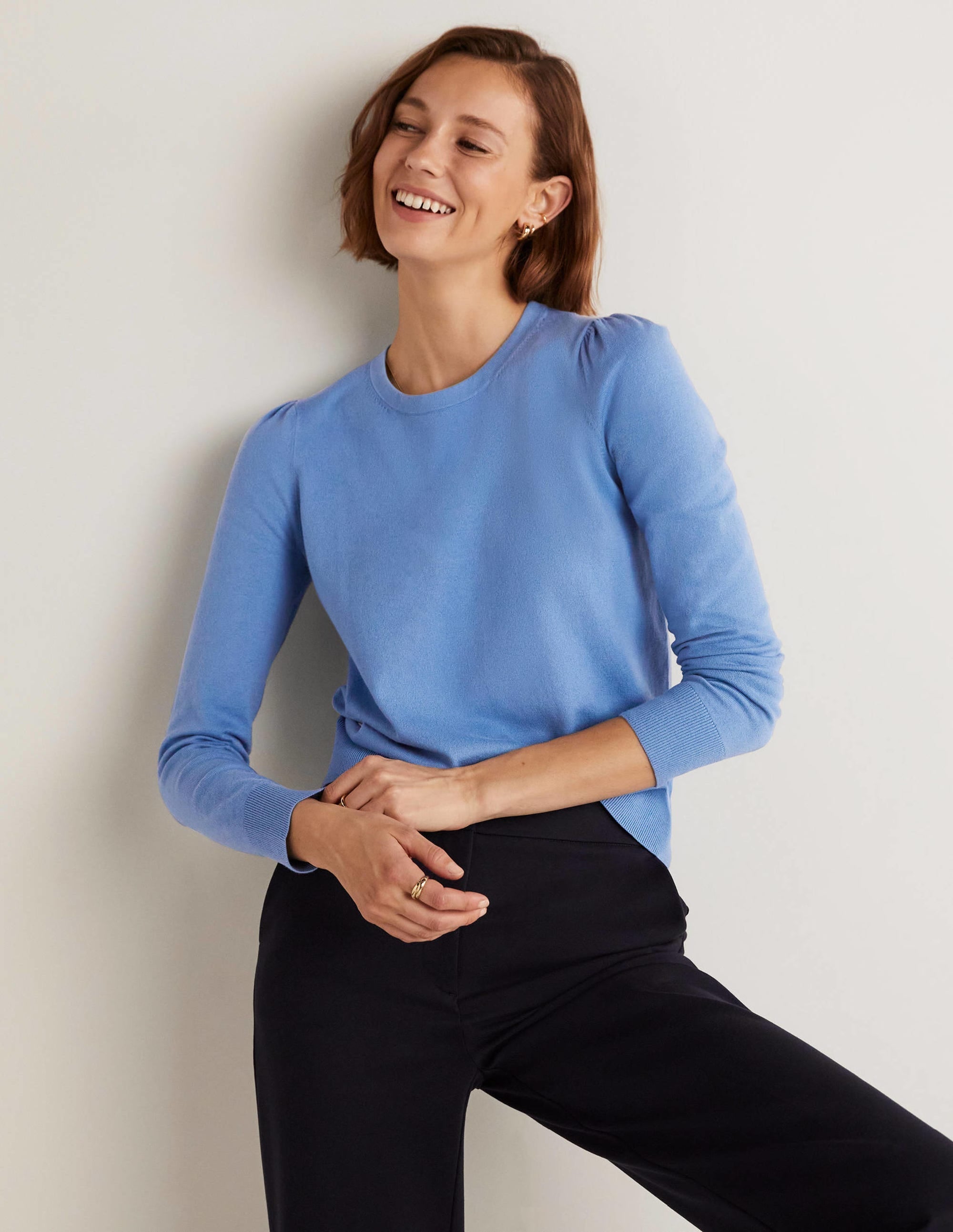 Cotton Crew Neck Jumper-Riviera Blue - Image 1