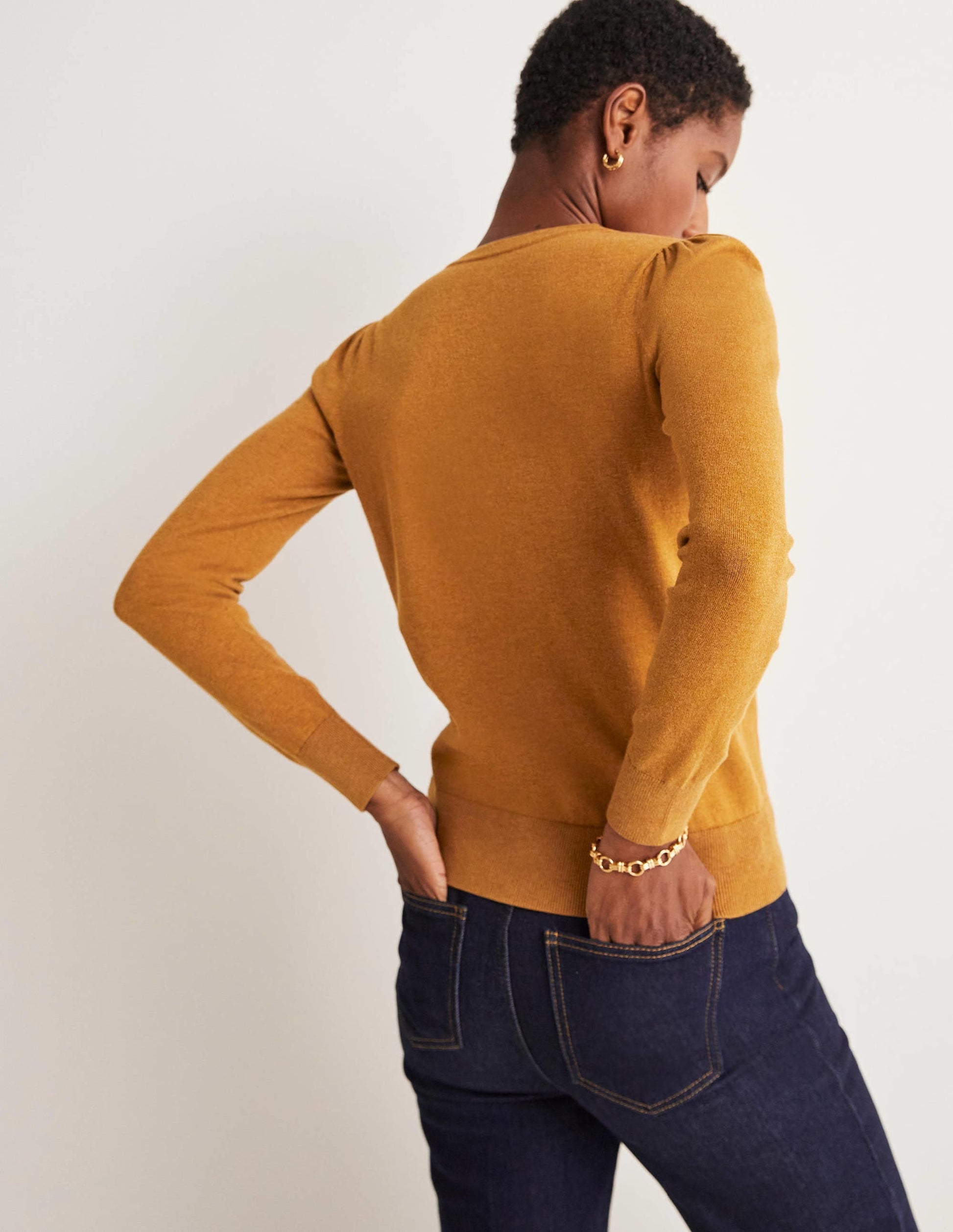 Cotton Crew Neck Jumper-Butterscotch Brown Melange-7