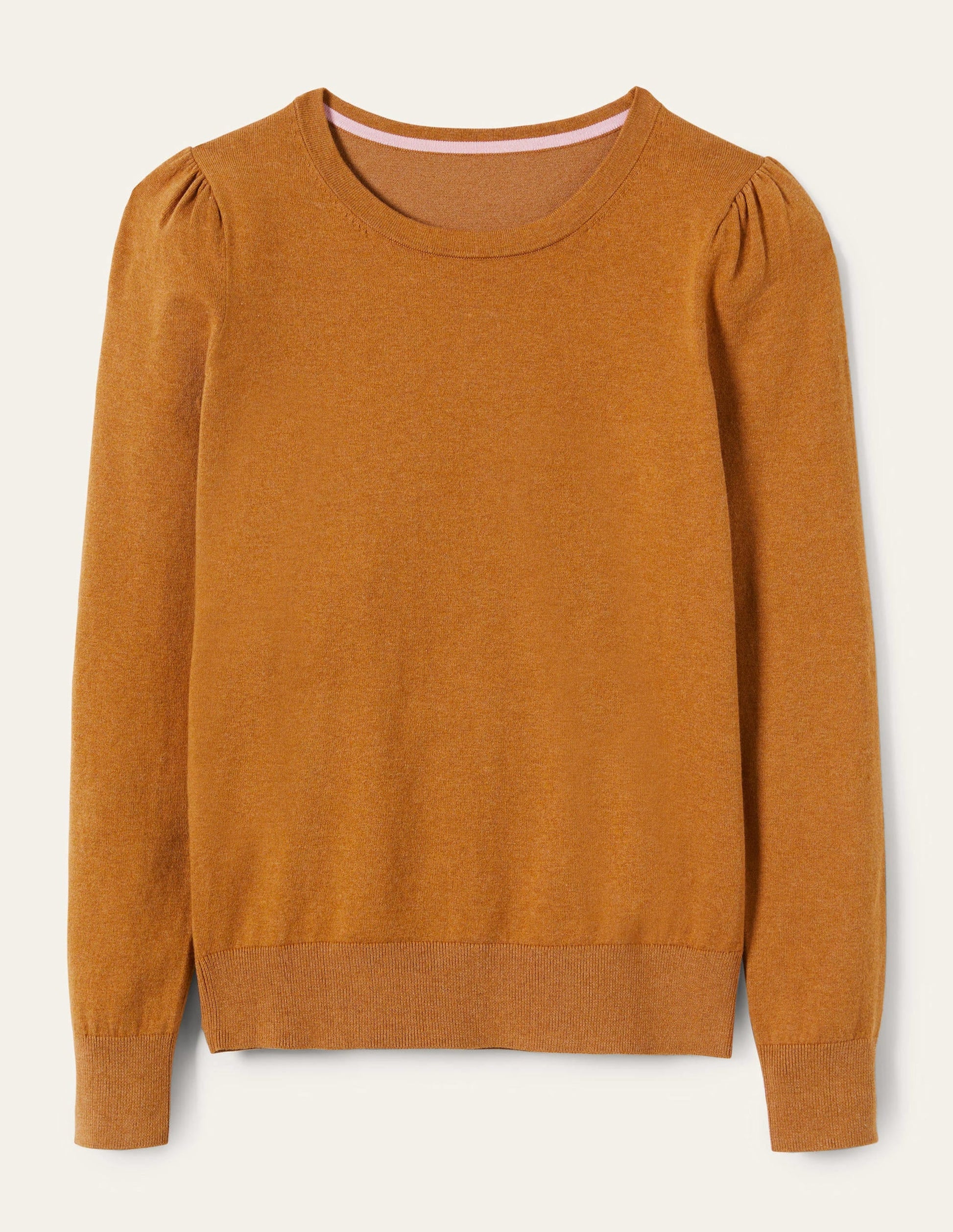 Cotton Crew Neck Jumper-Butterscotch Brown Melange-9