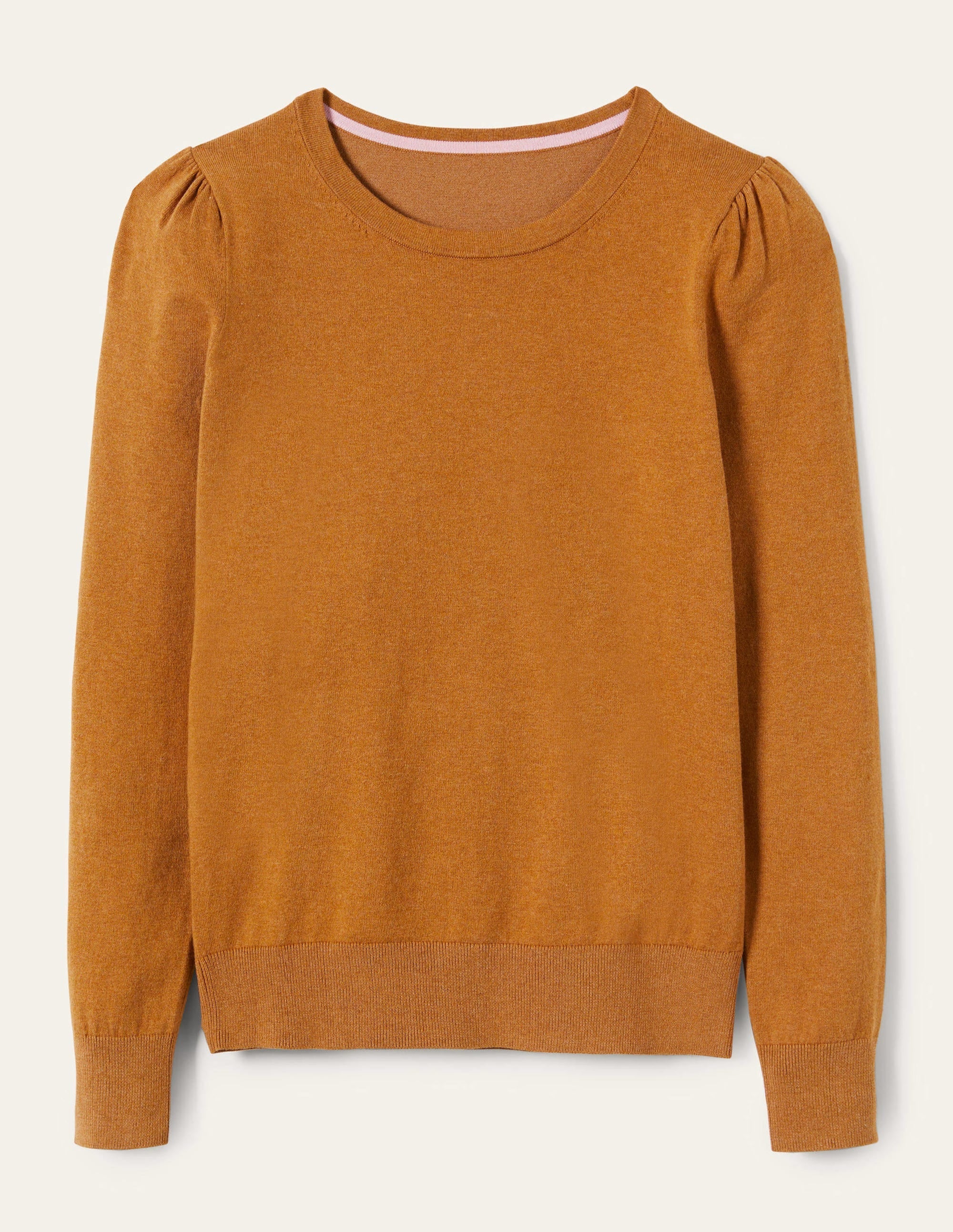 Cotton Crew Neck Jumper-Butterscotch Brown Melange - Image 9
