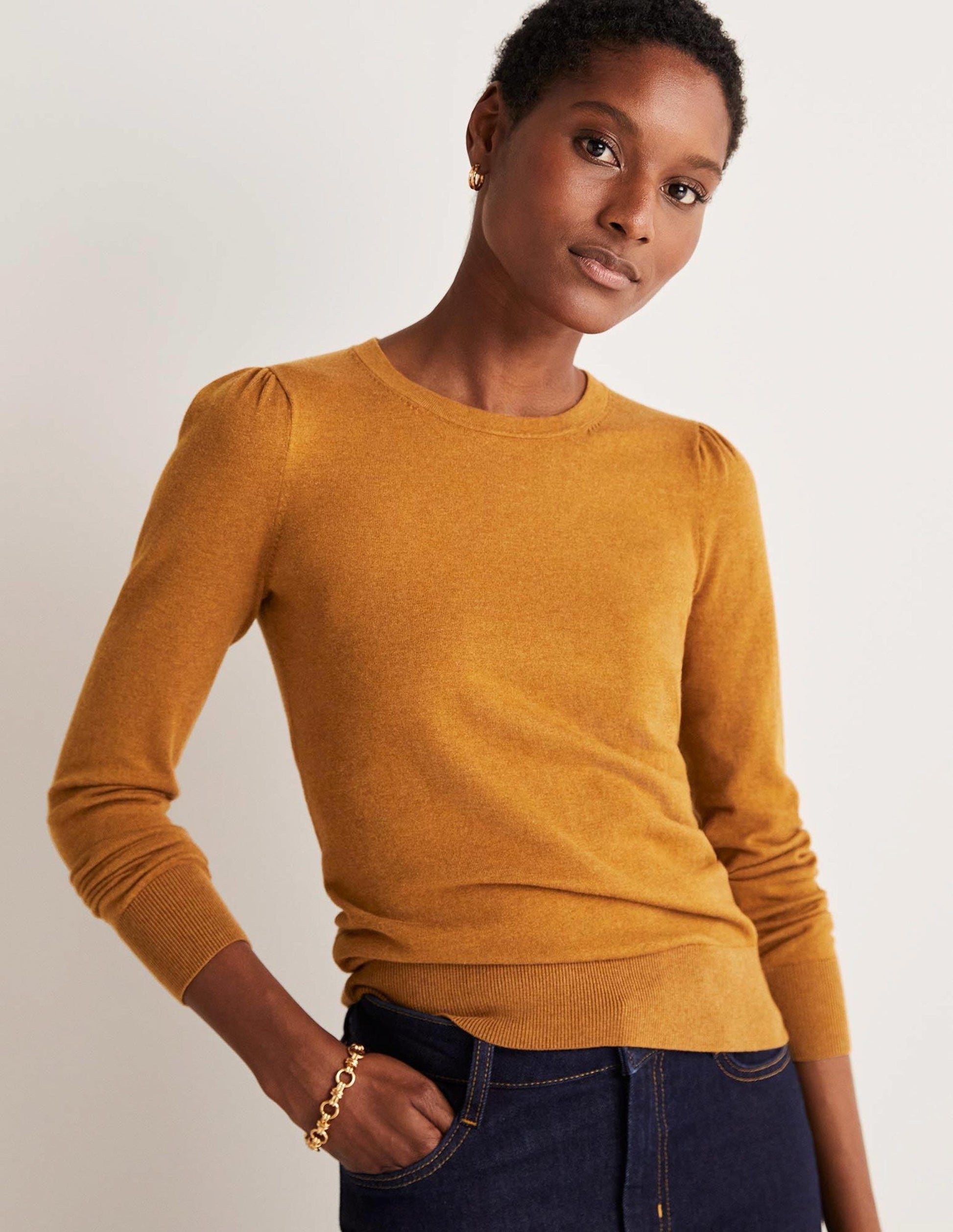 Cotton Crew Neck Jumper-Butterscotch Brown Melange-1