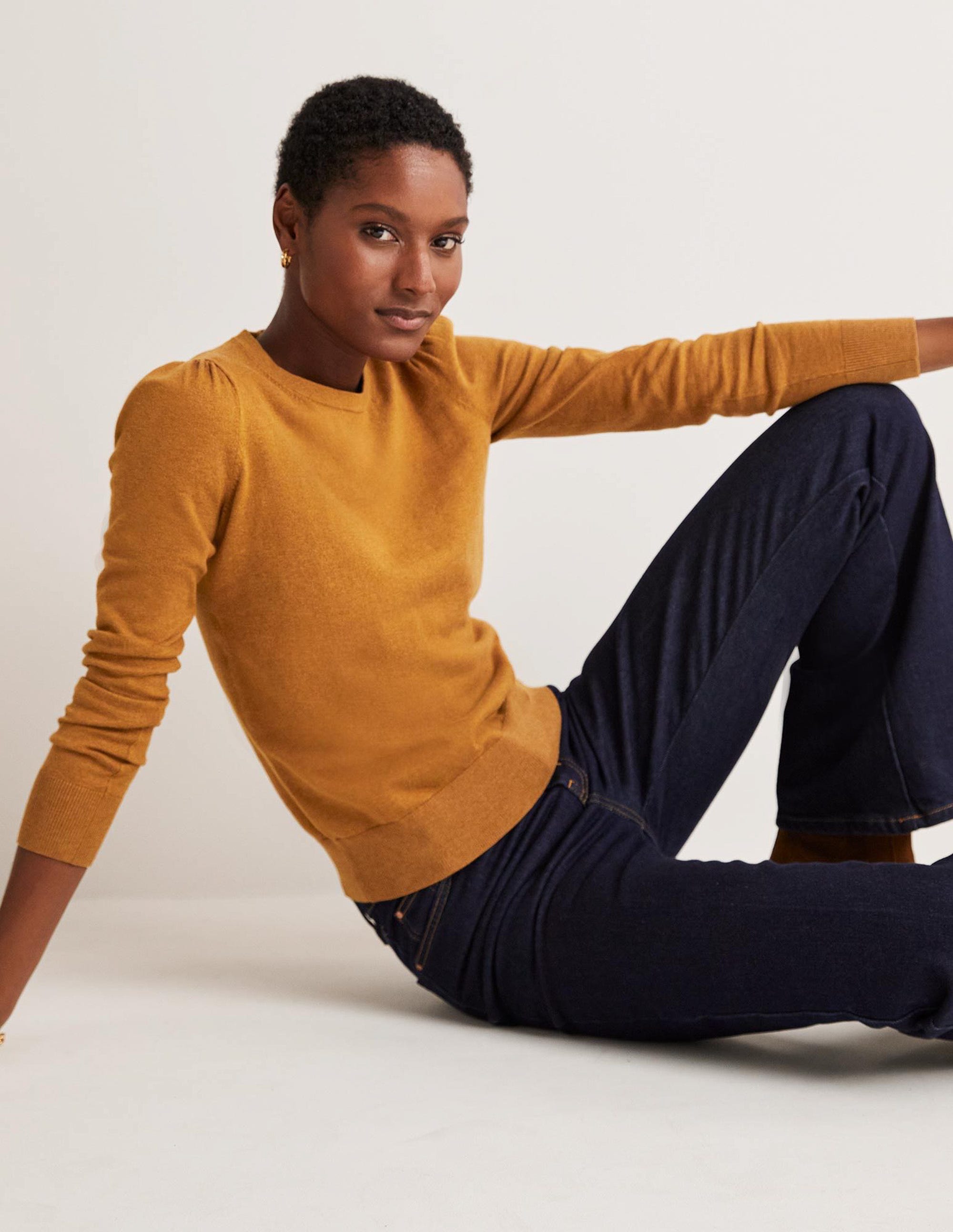 Cotton Crew Neck Jumper-Butterscotch Brown Melange - Image 4