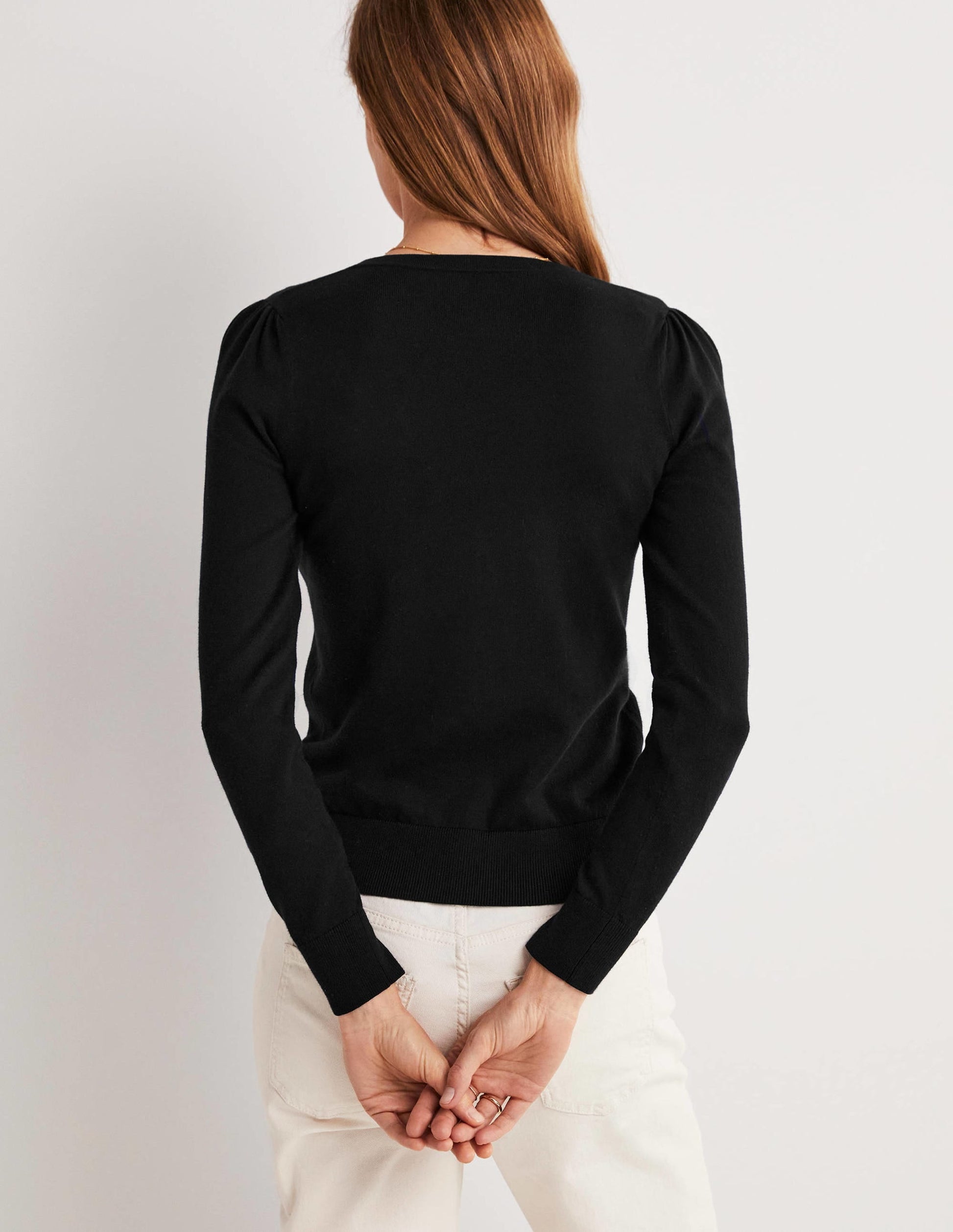 Cotton Crew Neck Cardigan-Black-2