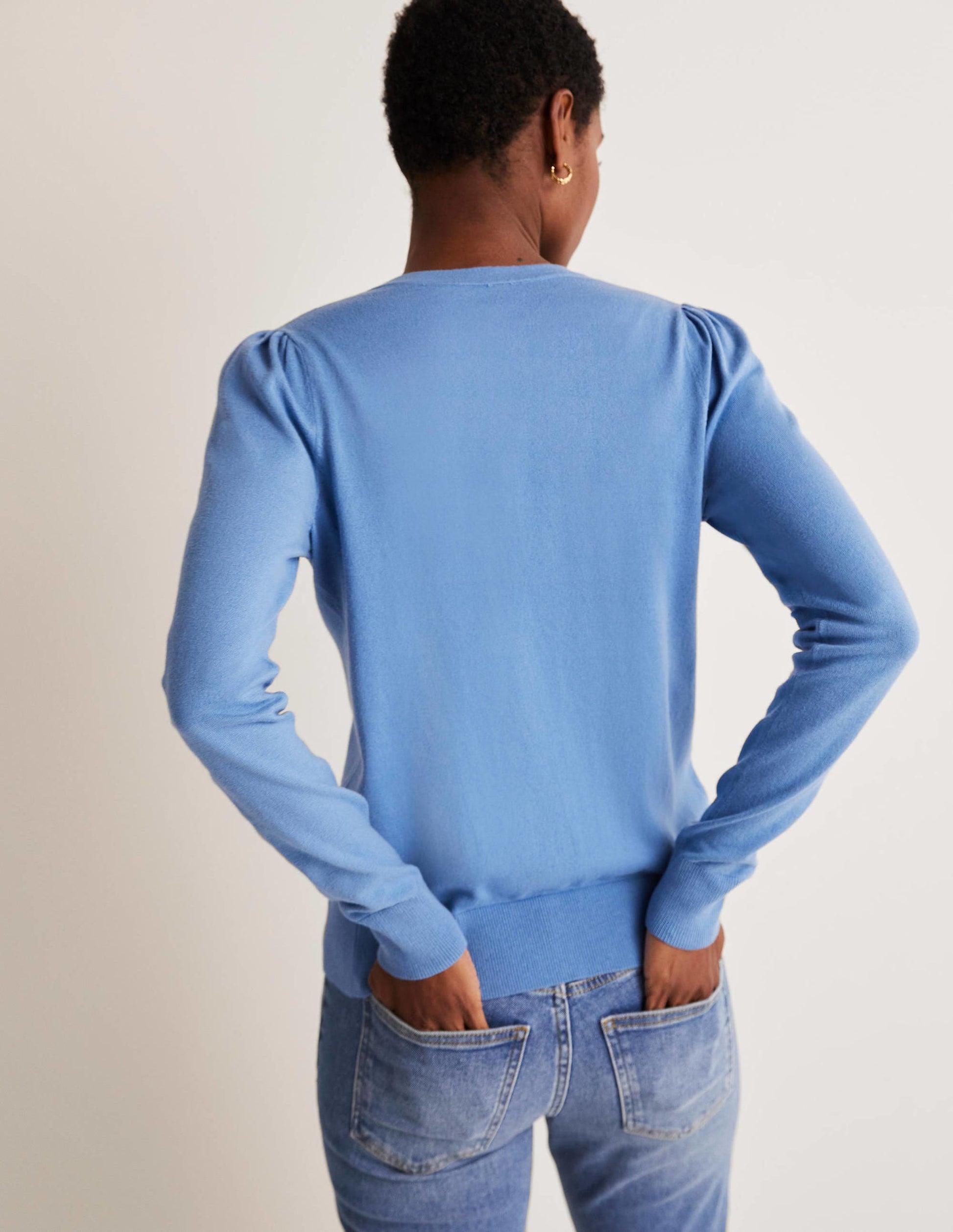 Cotton Crew Neck Cardigan-Riviera Blue-7