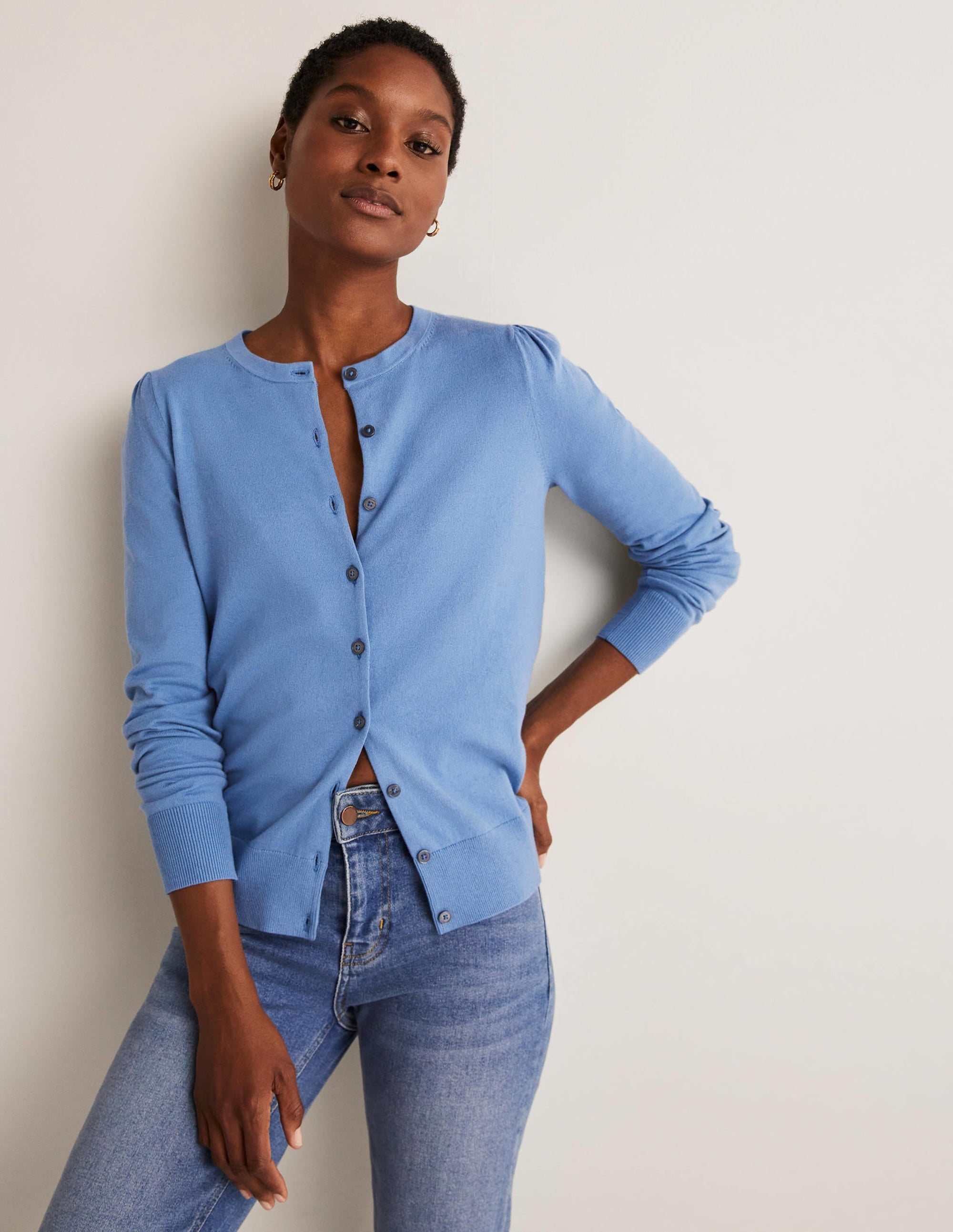 Cotton Crew Neck Cardigan-Riviera Blue - Image 1