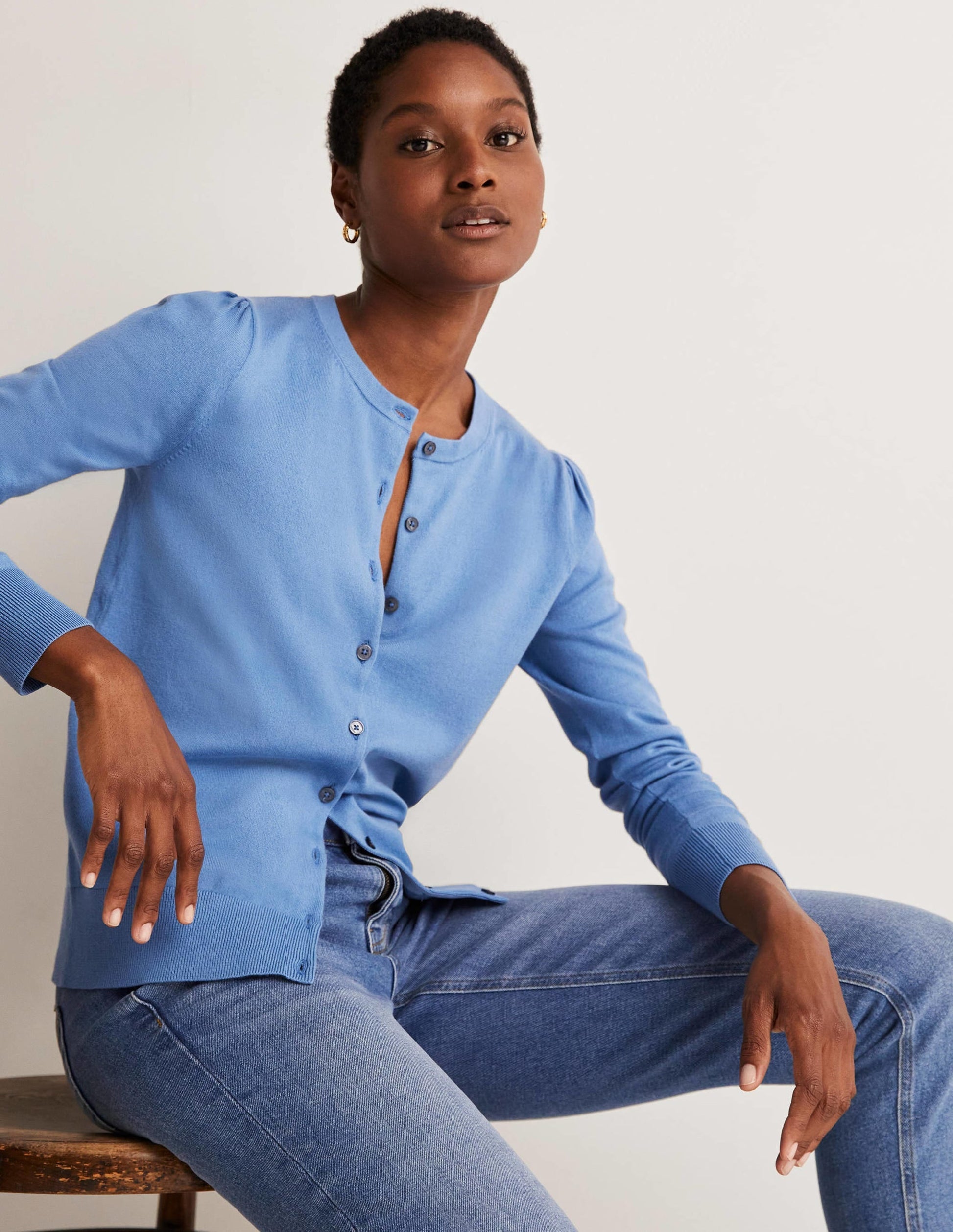 Cotton Crew Neck Cardigan-Riviera Blue-4