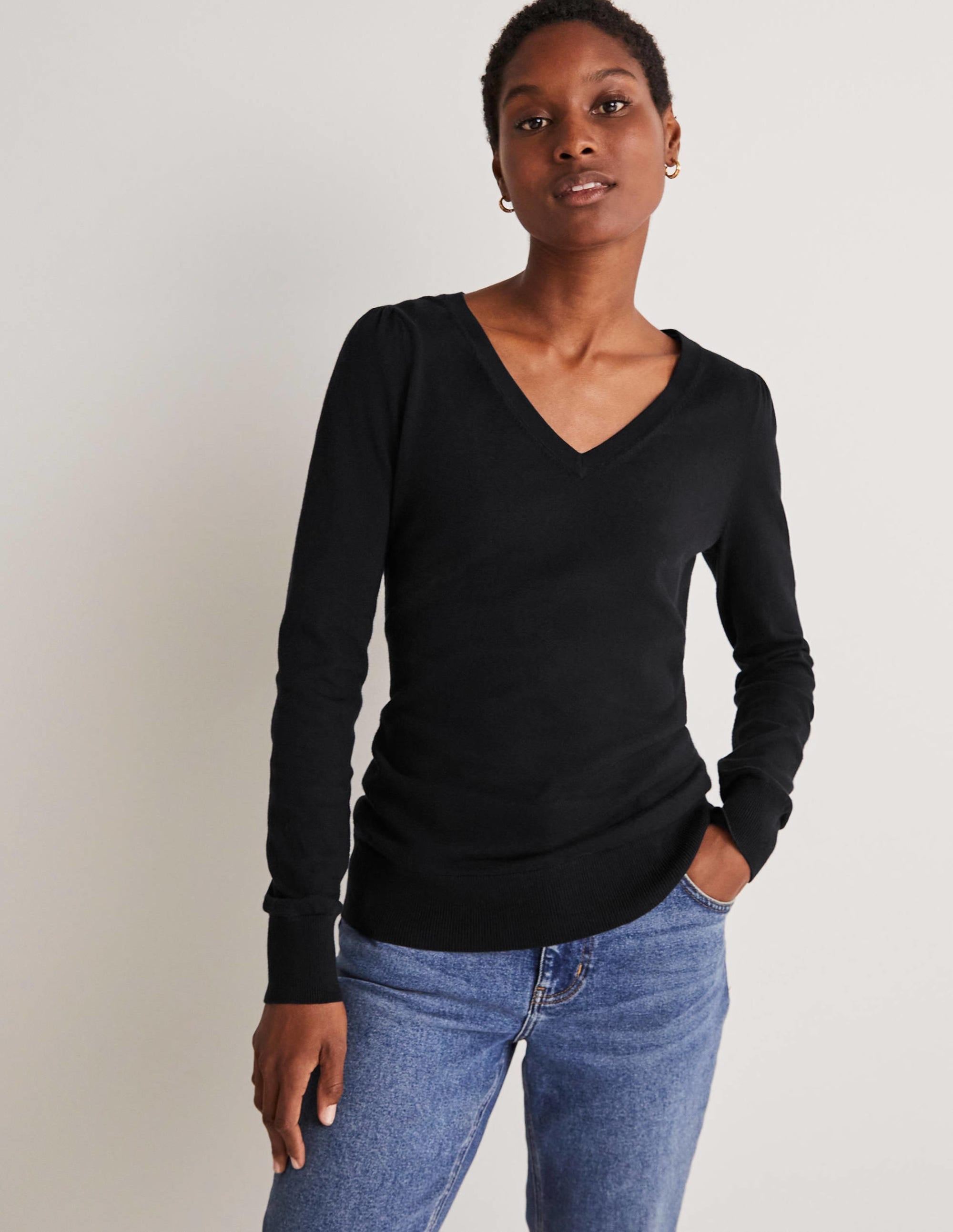 Cotton V-Neck Jumper-Black - Image 8