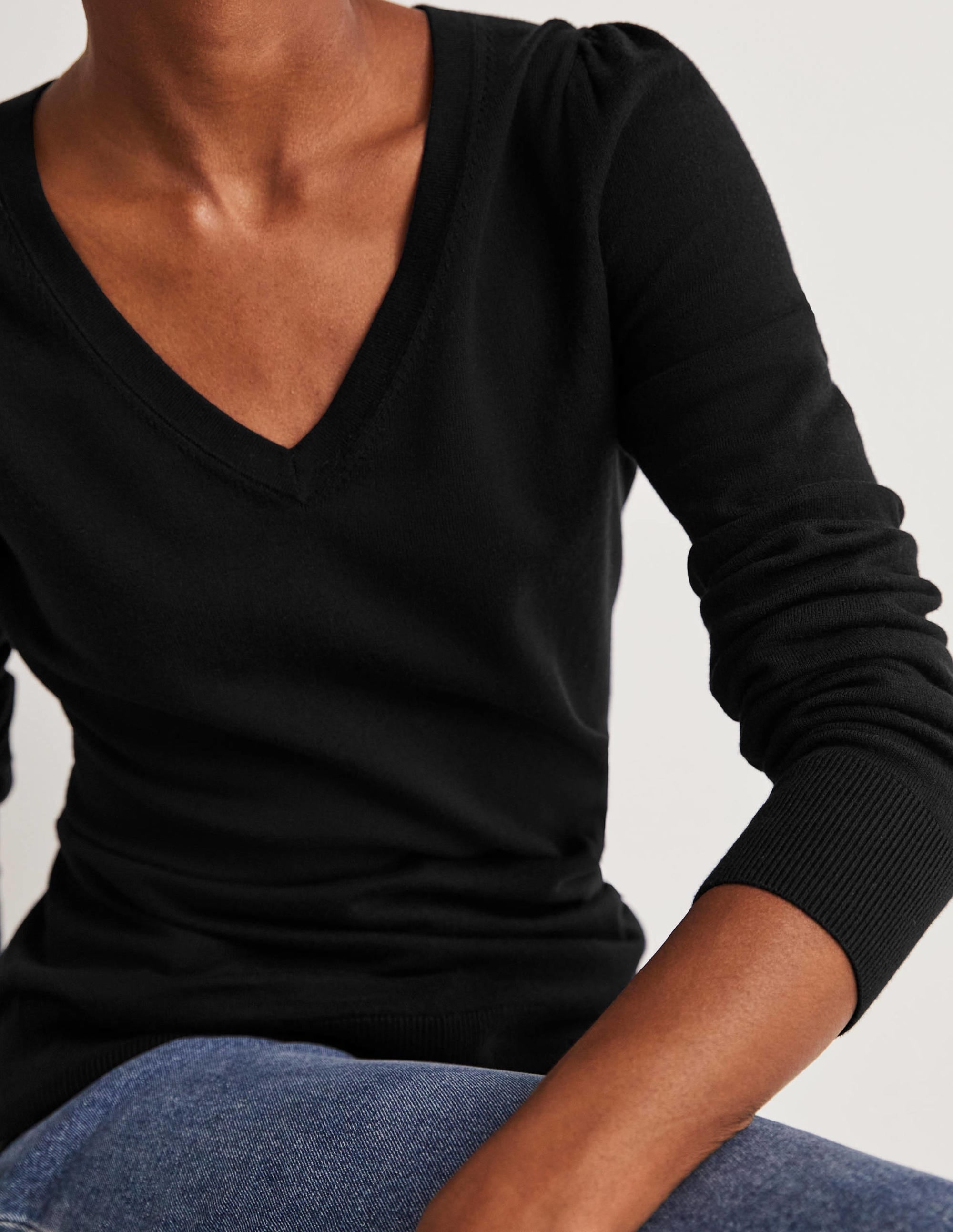 Cotton V-Neck Jumper-Black - Image 2