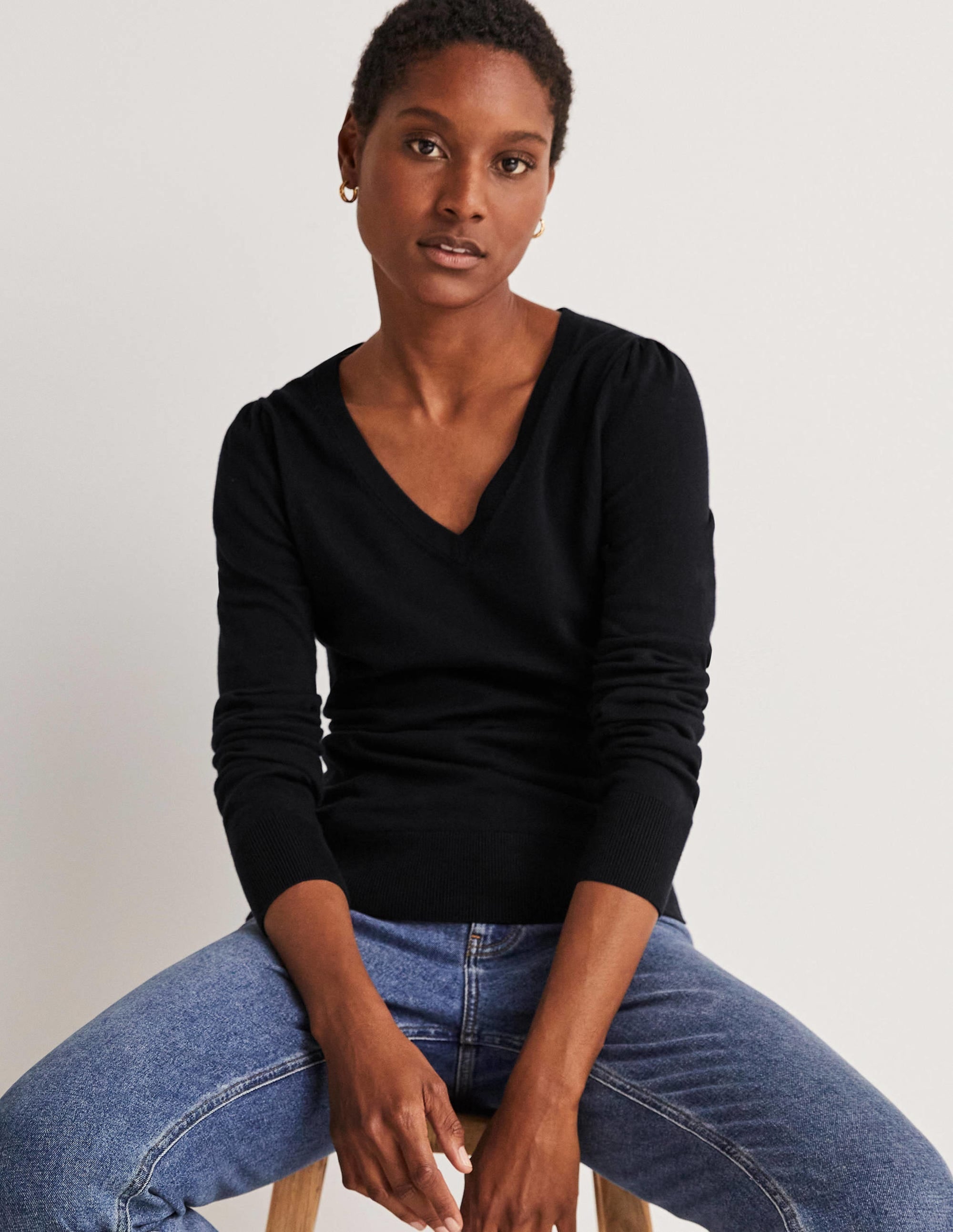 Cotton V-Neck Jumper-Black - Image 3