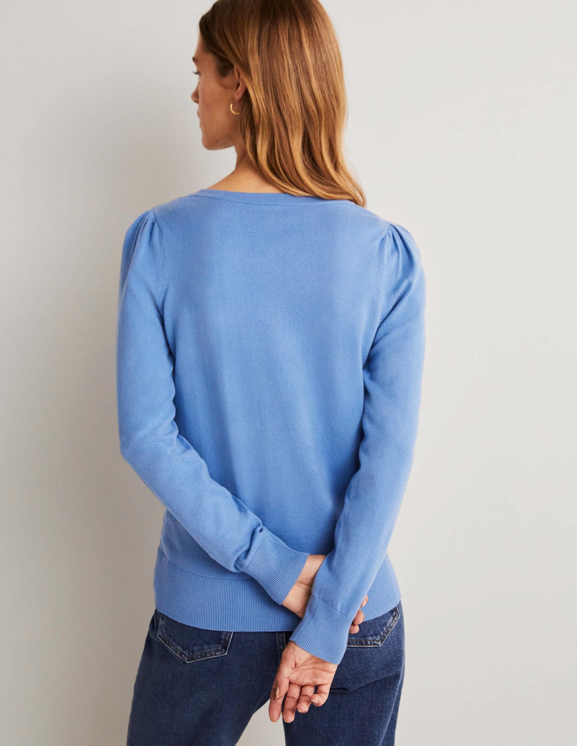 Cotton V-Neck Jumper-Riviera Blue-7